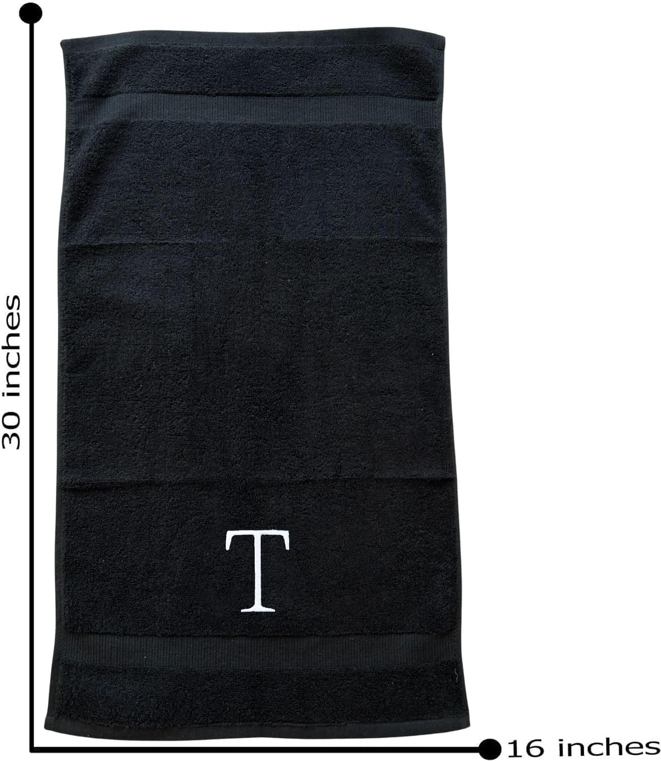 Black and White Bathroom Hand Towel - Monogrammed Luxury Hotel Quality Decorative Embroidered Towel for Powder Room, Spa - GOTS Organic Certified - Pack of 2, Letter T
