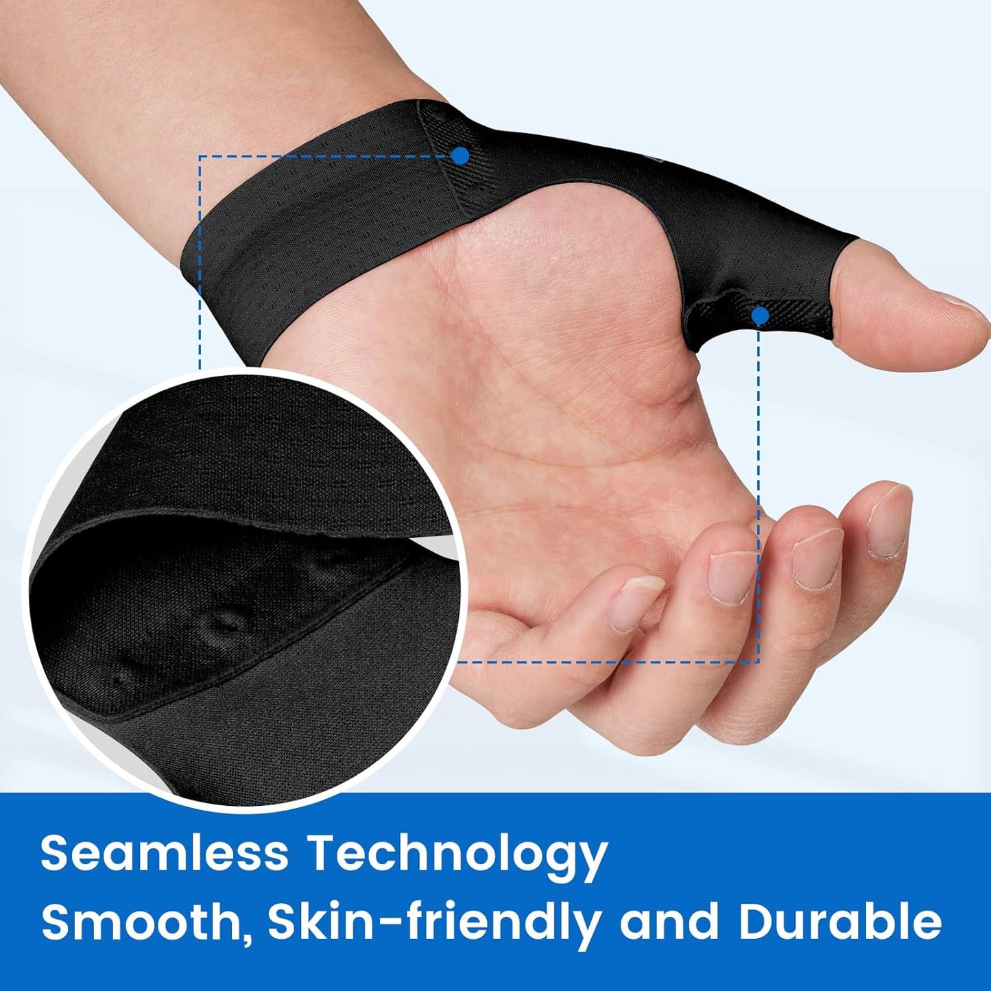 Velpeau Thumb Compression Sleeve for Tendonitis (Pack of 2), Seamless Technology, Gloves Wraps for Arthritis Pain Relief for Women & Men, Splint Liner, Fits Both Hands (Black,Short Version, S)