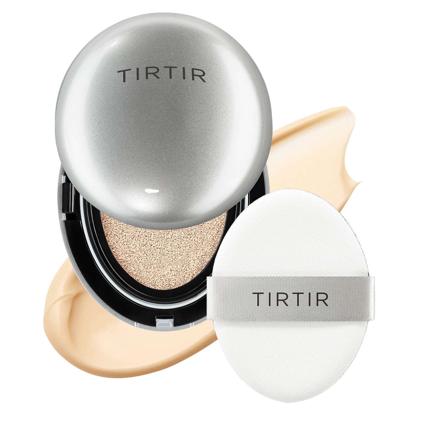 TIRTIR Mask Fit Aura Silver Cushion Foundation | Semi-glow Finish, Natural Coverage, Moisturizing, Lightweight, Korean cushion foundation (#13N Fair Ivory, Full Size, 0.63 Fl Oz)