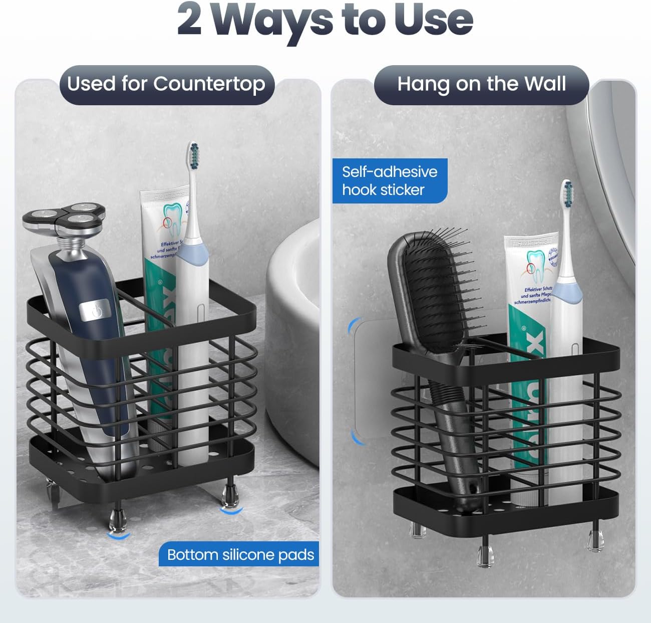 Luxspire Toothbrush Holders for Bathroom, Stainless Steel Electric Toothbrush Holder Wall Mounted, Shower Toothbrush Toothpaste Holder, Bathroom Organizer Essentials, 2 Slots, Black