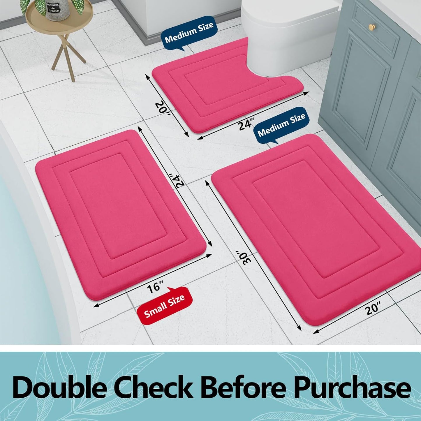 Arotive Memory Foam Bathroom Rug Mat 44x24, Ultra Soft and Absorbent Bath Mat, Machine Wash Dry, Comfortable Bath Rug Carpet for Bathroom Floor, Tub and Shower, Deep Pink