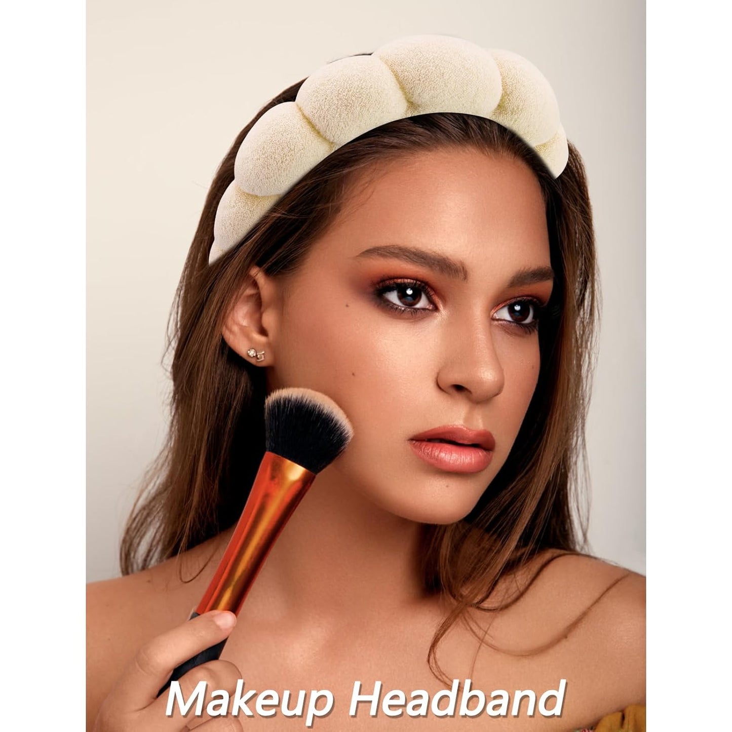 VELSCRUN Spa Headband, Makeup Face Wash Skincare Headbands, 5 Pcs Sponge Get Ready Bear Ears Hairband Facial Wristband Hair Clip Set, Stuff for Teen Girls Women Trendy Fashion Hair Accessories Brown