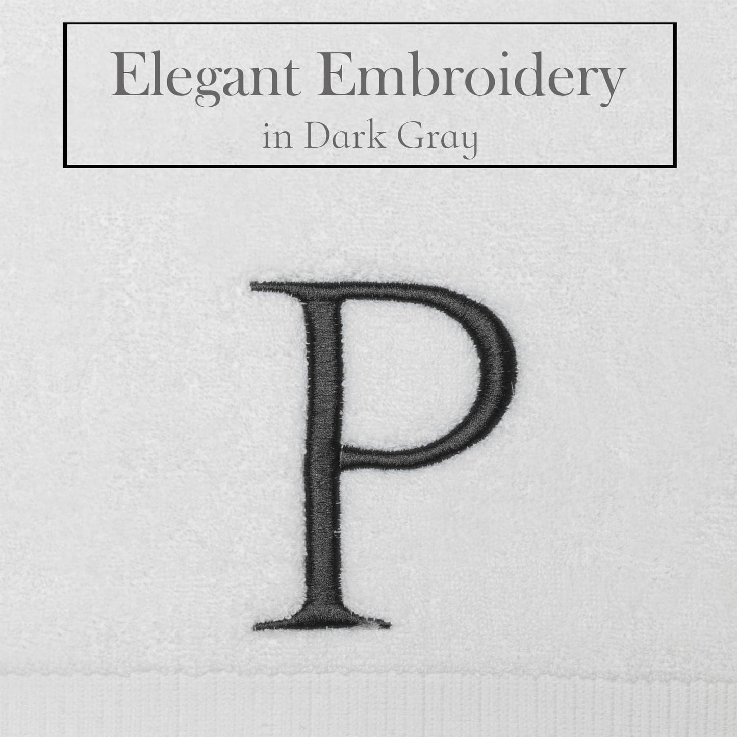 Dark Gray Monogrammed Hand Towel for Bathroom - Initial Hotel Quality Decorative Embroidered Luxury Towel for Powder Room, Spa - GOTS Organic Certified - Set of 2 Letter P