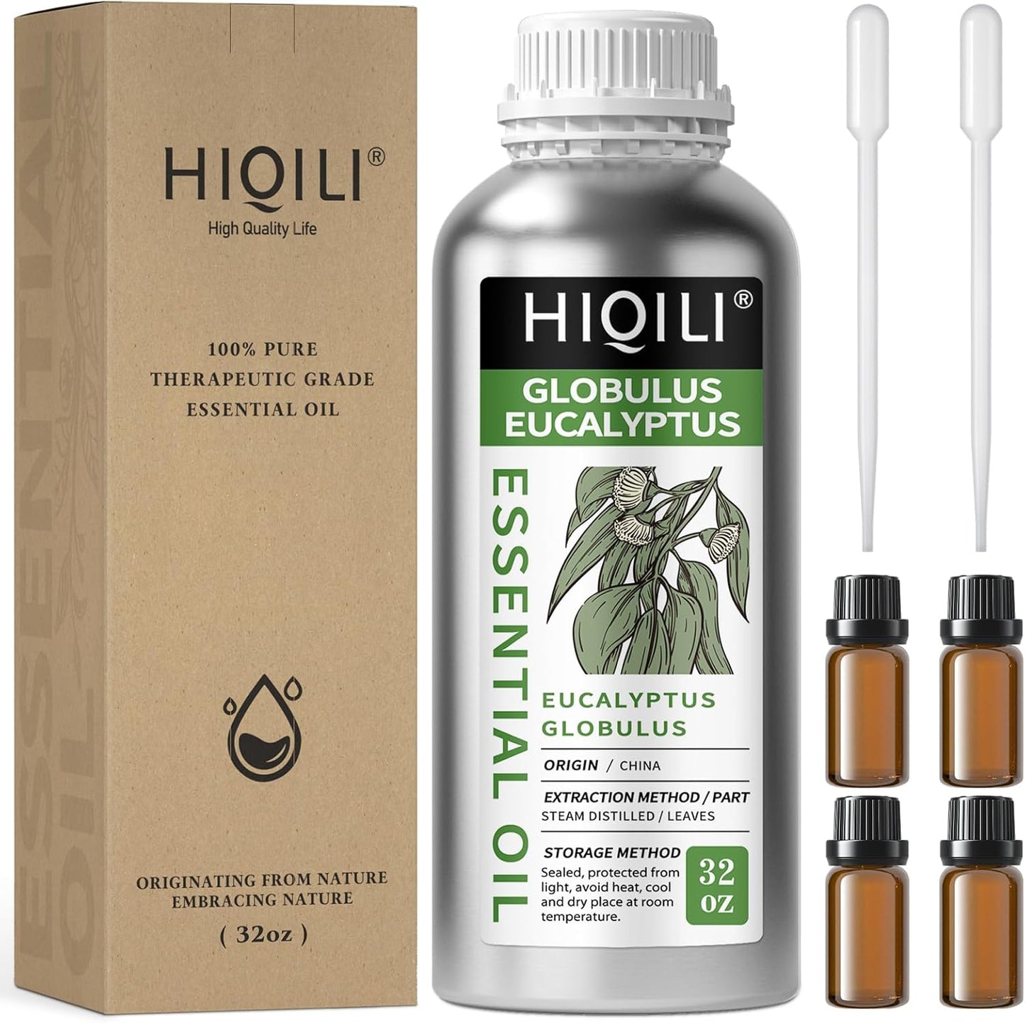 HIQILI Eucalyptus Essential Oil for Spray, Diffuser & Skin, 100% Pure Undiluted - 32 Fl Oz