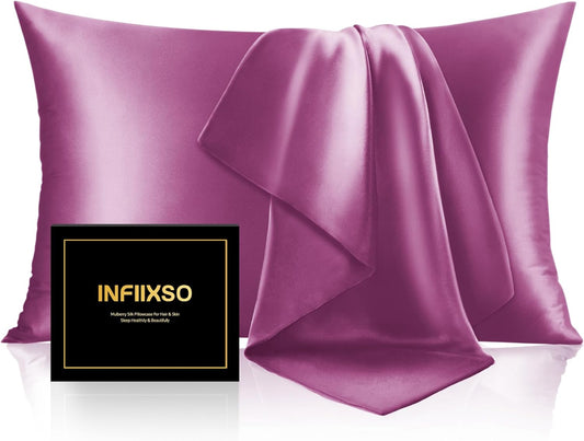 INFIIXSO Mulberry Silk Pillowcase for Hair and Skin, Silk Pillow Cases Queen Size with Hidden Zipper 20x30 Inches, Extraordinary Smooth and Soft Cooling Pillow Cases for Hot Sleepers(Purple, 1 Pack)