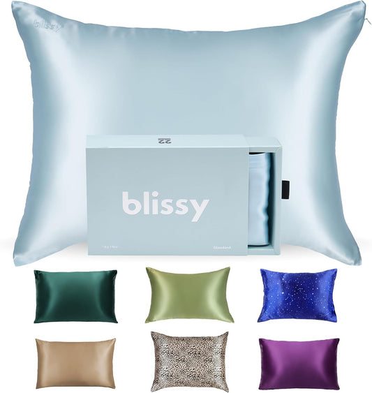 Blissy Silk Pillowcase - 100% Pure Mulberry Silk - 22 Momme 6A High-Grade Fibers - Silk Pillow Cover for Hair & Skin - Regular, Queen & King (Sky Blue, King)