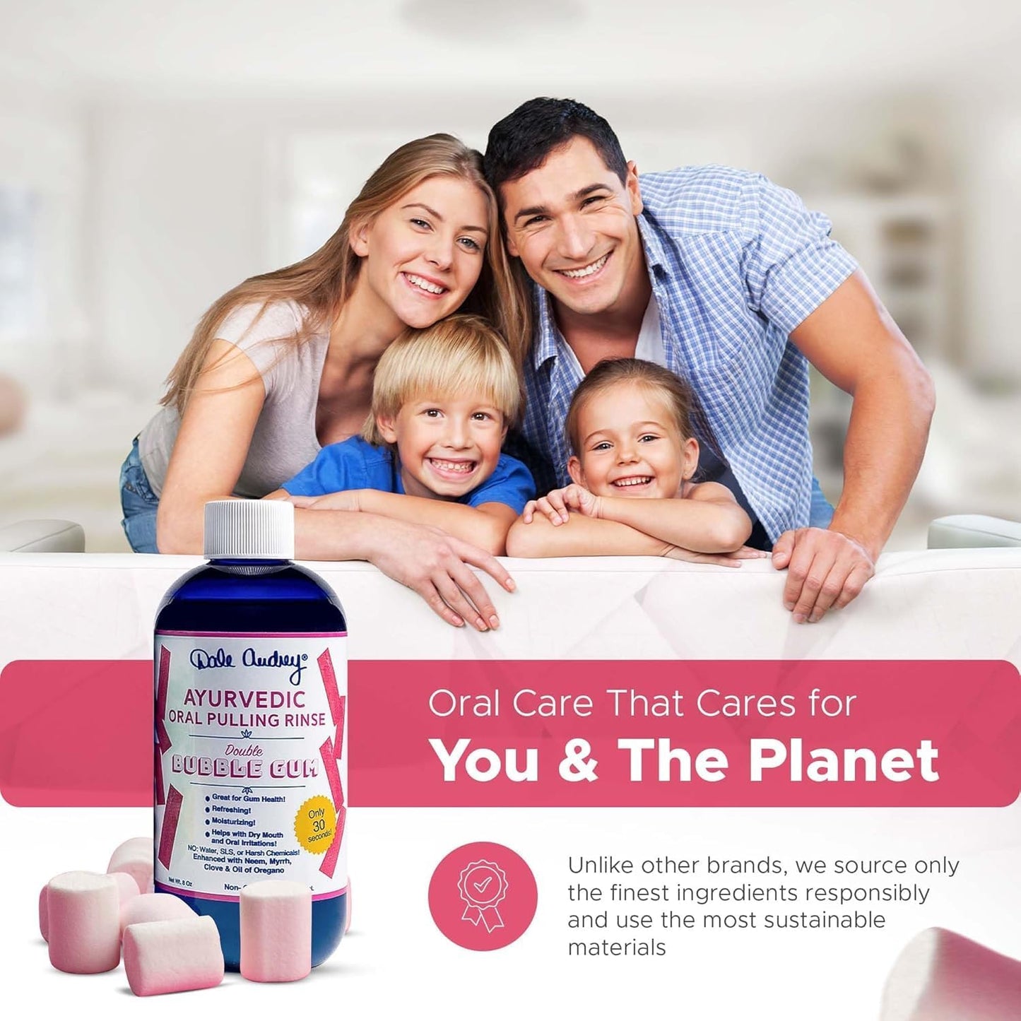 Pack of 3 Ayurvedic Organic Oil Pulling for Teeth and Gums | Bubble Gum Flavored Organic Oral Rinse Mouthwash | Essential Oils for Oral Hygiene, Healthy Gums, Teeth Whitening & Fresh Breath-8 FL Oz