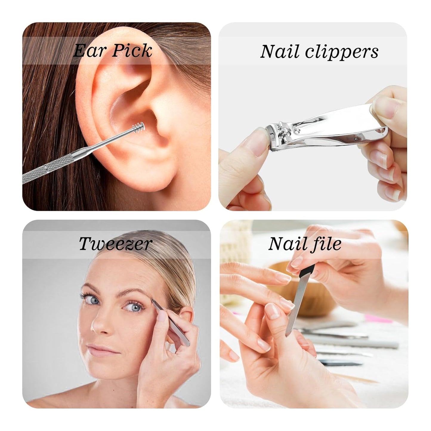 Manicure Set 5-Piece with PU Leather Case - Stainless Steel Nail Clipper Kit Includes Nail Clipper, Nail File,Tweezers, Ear Spoon & Wine Opener Tools for Home&Travel&Gift