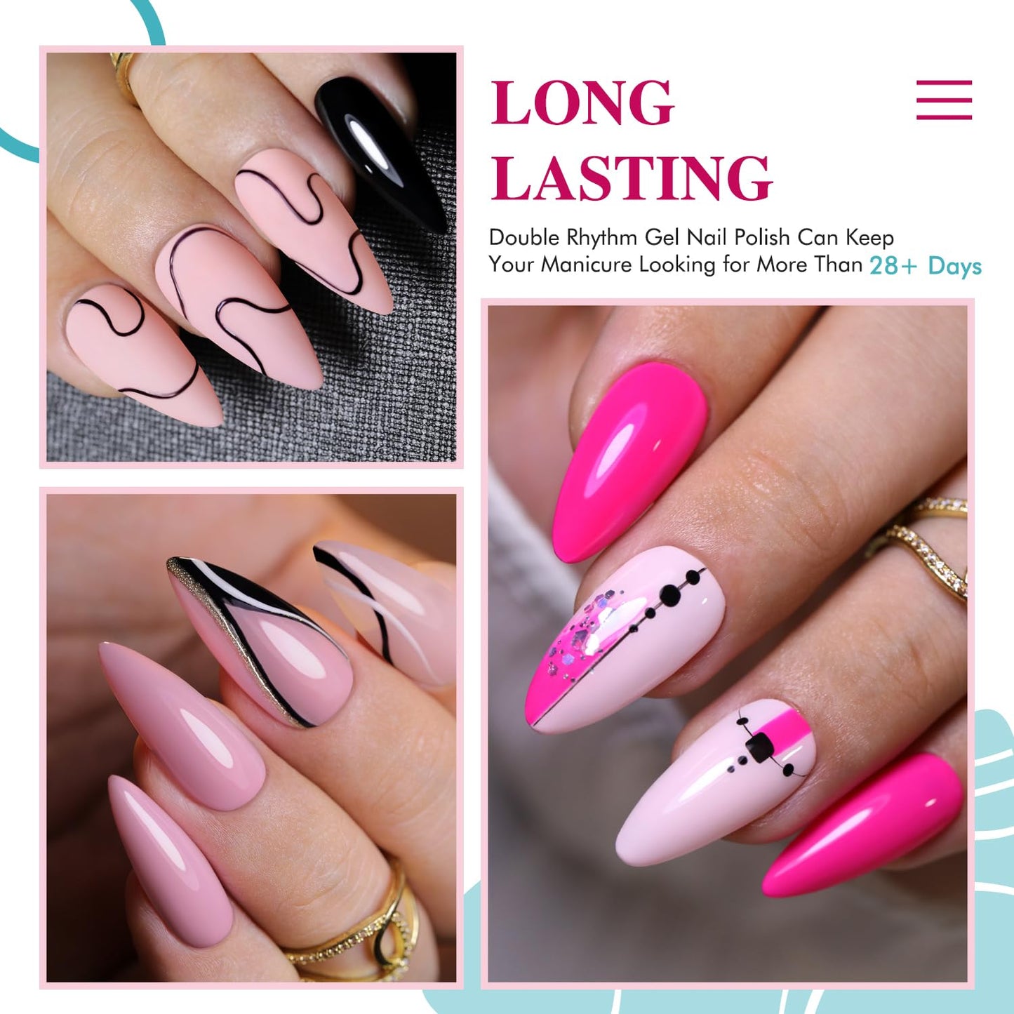 Double Rhythm Gel Polish Set of 6 Colors Baby Light Pastel Milky Gel Polish Starter Kit Art DIY Salon Home (Neon Bright Glitter Pink,Kit 16)