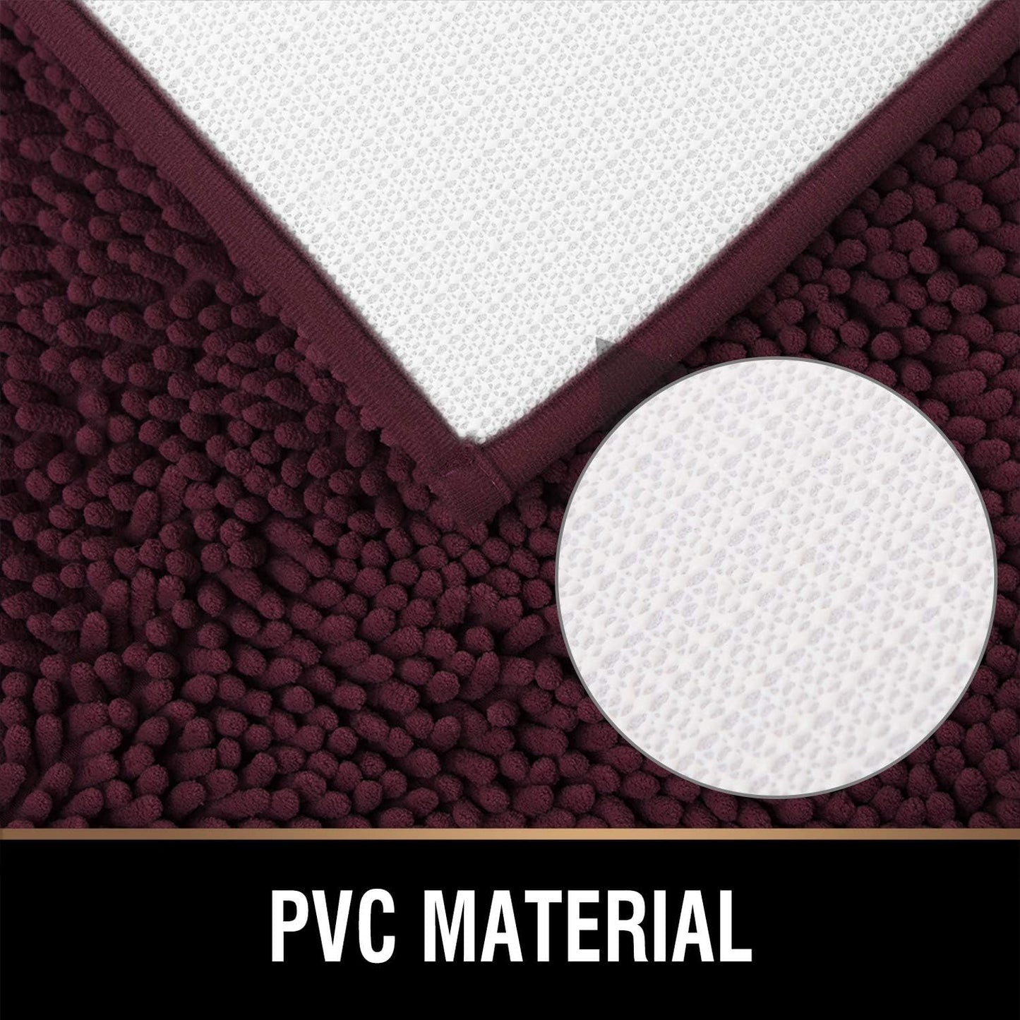 MAYSHINE Round Area Rug Set for Bathroom | Soft Plush Chenille Bath Mat, Water Absorbent Non-Slip Bathroom Rug | Washable Shag Carpet for Shower, Bedroom, or Home Décor | 36"x36" Round | Burgundy