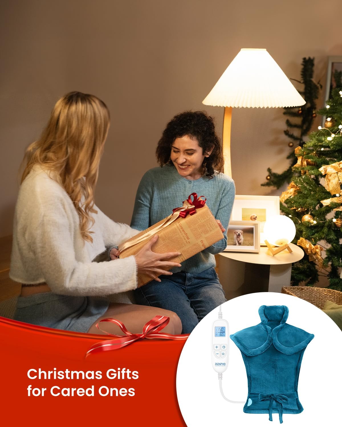 RENPHO Heating Pad for Neck and Shoulders and Back Pain Relief, Christmas Gifts for Women Men Mom, FSA Eligible HSA Store, 24"x33" Weighted Electric Large Heat Pad, Auto Shut Off, ETL Certified, Blue