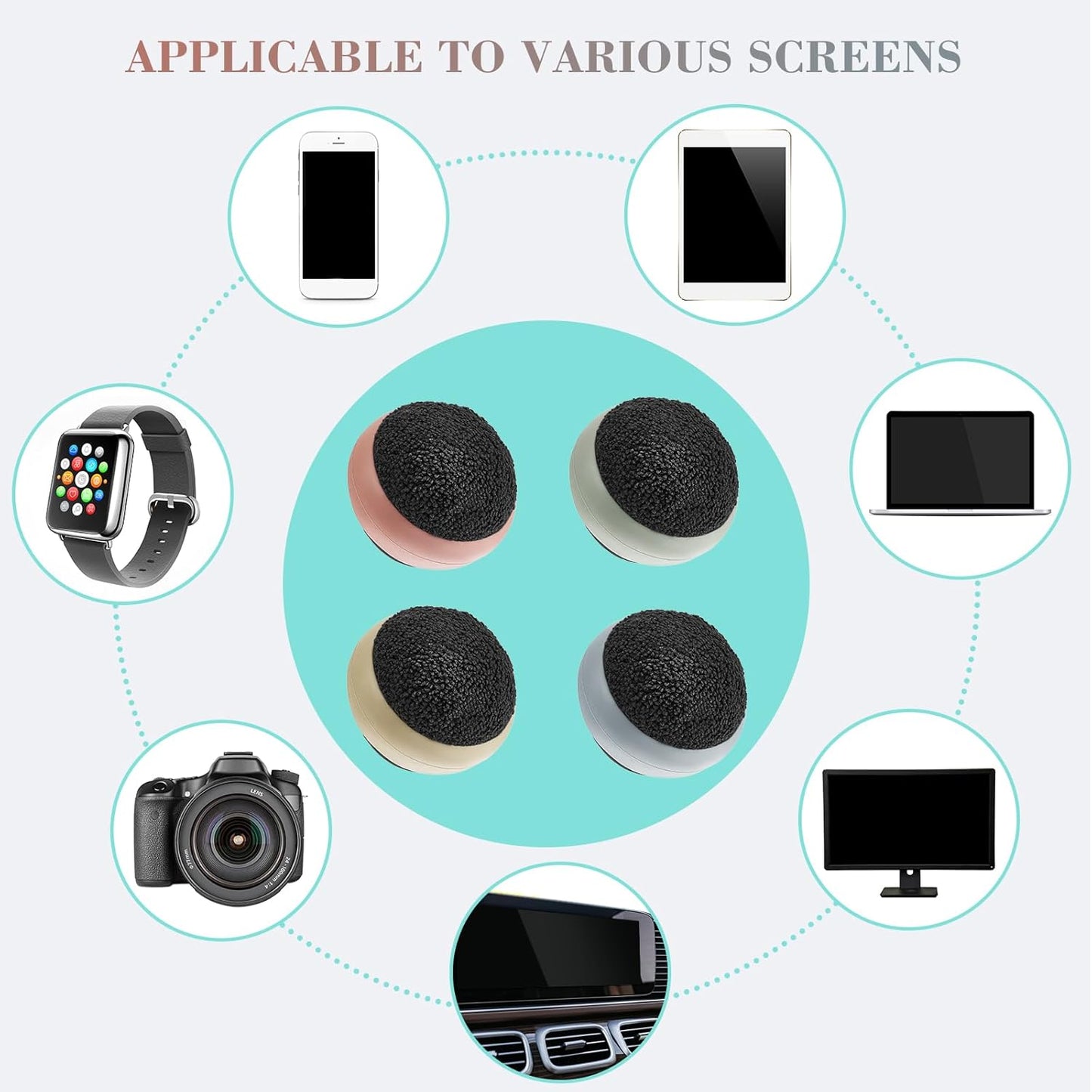 Suclain 4 Pack Christmas Touch Screen Cleaner Balls Phone Cleaning Ball Microfiber Touch Car Screen Glass Cleaner for Computer Laptop Phone Monitor