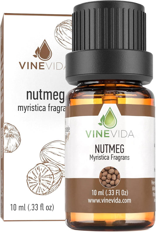 VINEVIDA Nutmeg Essential Oil 10 mL - Undiluted Candle Scent DIY Scents for Candlemaking Soap Making Safe Skin,4OZV-OBP-NUT-MEG-10ML