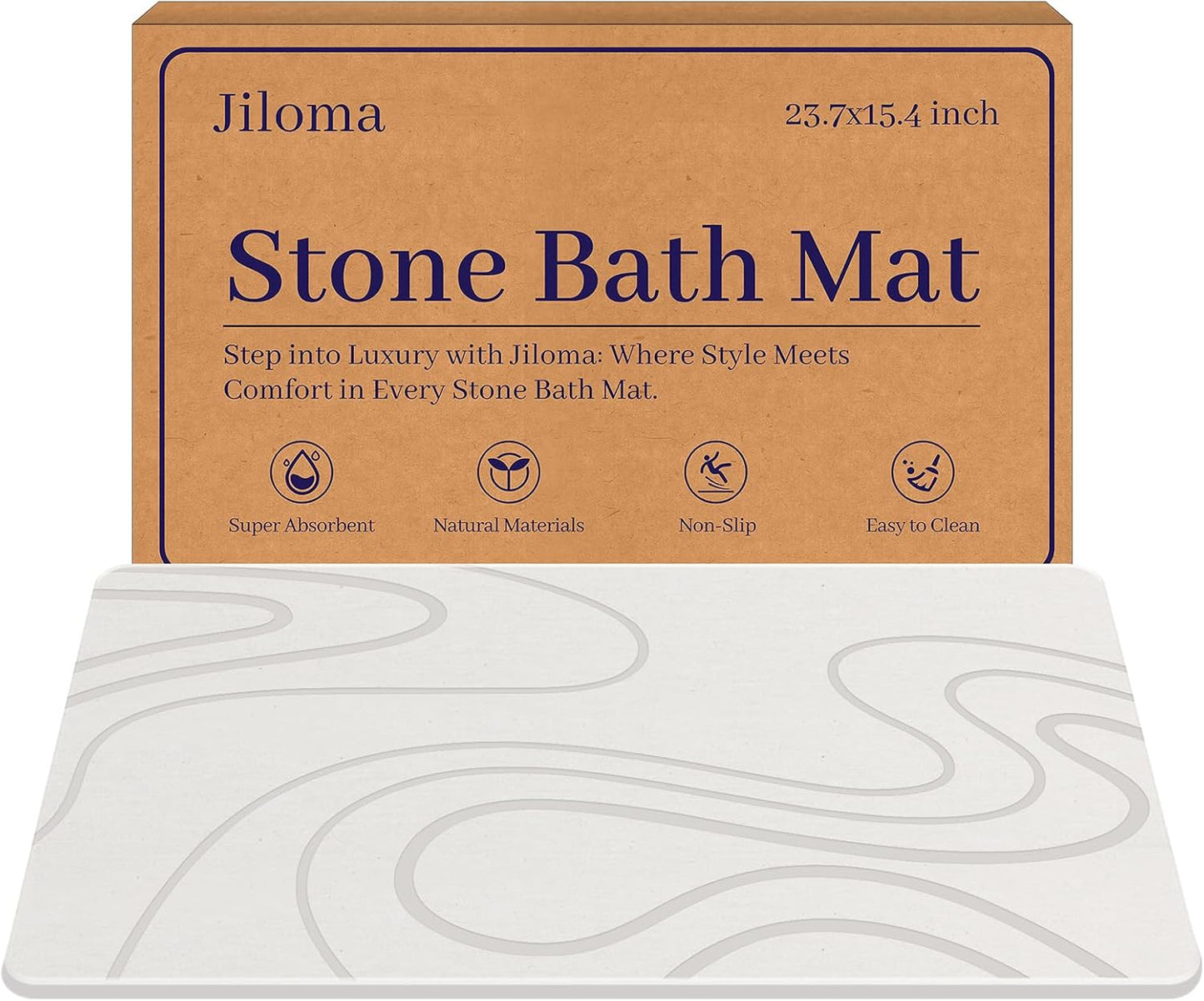 Stone Bath Mat Diatomite Stone Mats for Bathroom Non-Slip Diatomaceous Earth Shower Mat Super Absorbent Bathroom Floor Mat Natural Easy to Clean(24 * 16 White)