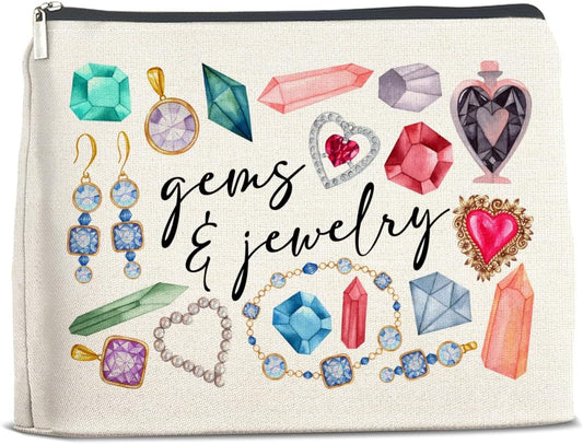 Gems and Jewelry Cosmetic Bag Gift, Gifts for Gem Jewelry Lovers Makeup Bag Zipper Makeup Pouch Bridesmaids Gift