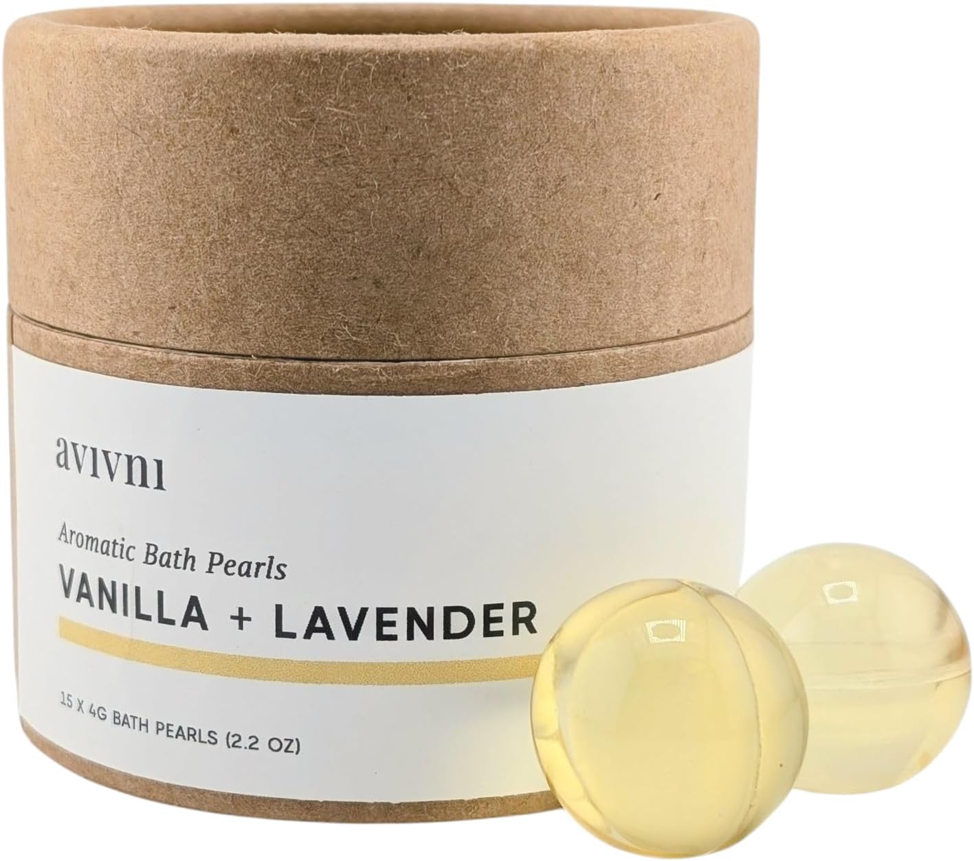 Avivni Moisturizing Bath Oil Beads (15 Pearls), Vanilla Lavender, Biodegradable, Recyclable Container, Mother's Day