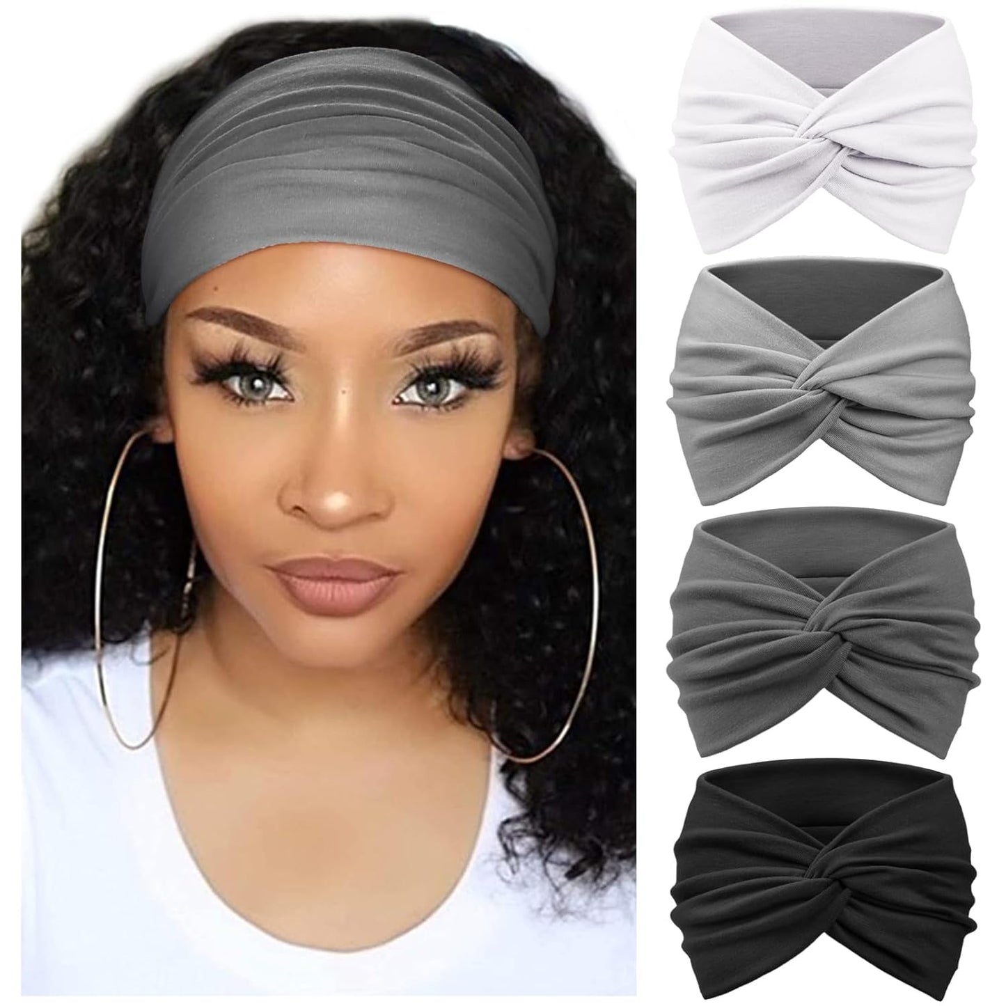 Extra Wide Headbands for Women Large Turban Headband Non Slip Boho Elastic Hairband Hair Twisted Knot Head Bands Accessories