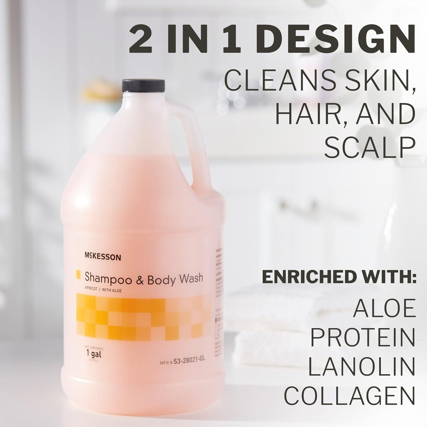 McKesson Body Wash and Shampoo [4 Count] - 1  Gallon Bulk Refill Full Body Wash with Aloe, Apricot Scent - Sensitive Skin & Hair 2‑in‑1