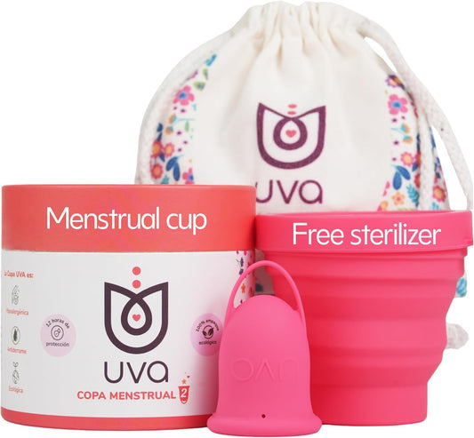 UVA 2 Reusable Menstrual Cup Kit with Sterilizer - Size A for Moderate Flow - 10-Year Durable & Leak-Proof Silicone - Menstrual Cup Medium Sized, Sterilizer & Traveling Bag Period Cup Set