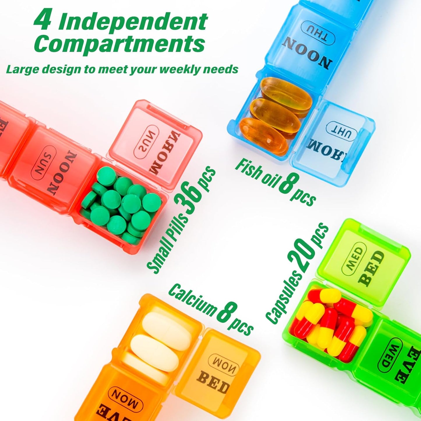 XL Large Weekly Pill Organizer 4 Times a Day, 7-Day Pill Boxes and Organizer AM PM, Big Compartments Pill Case, Monthly Medication Organizer 28 Days Dispenser for Fish Oils