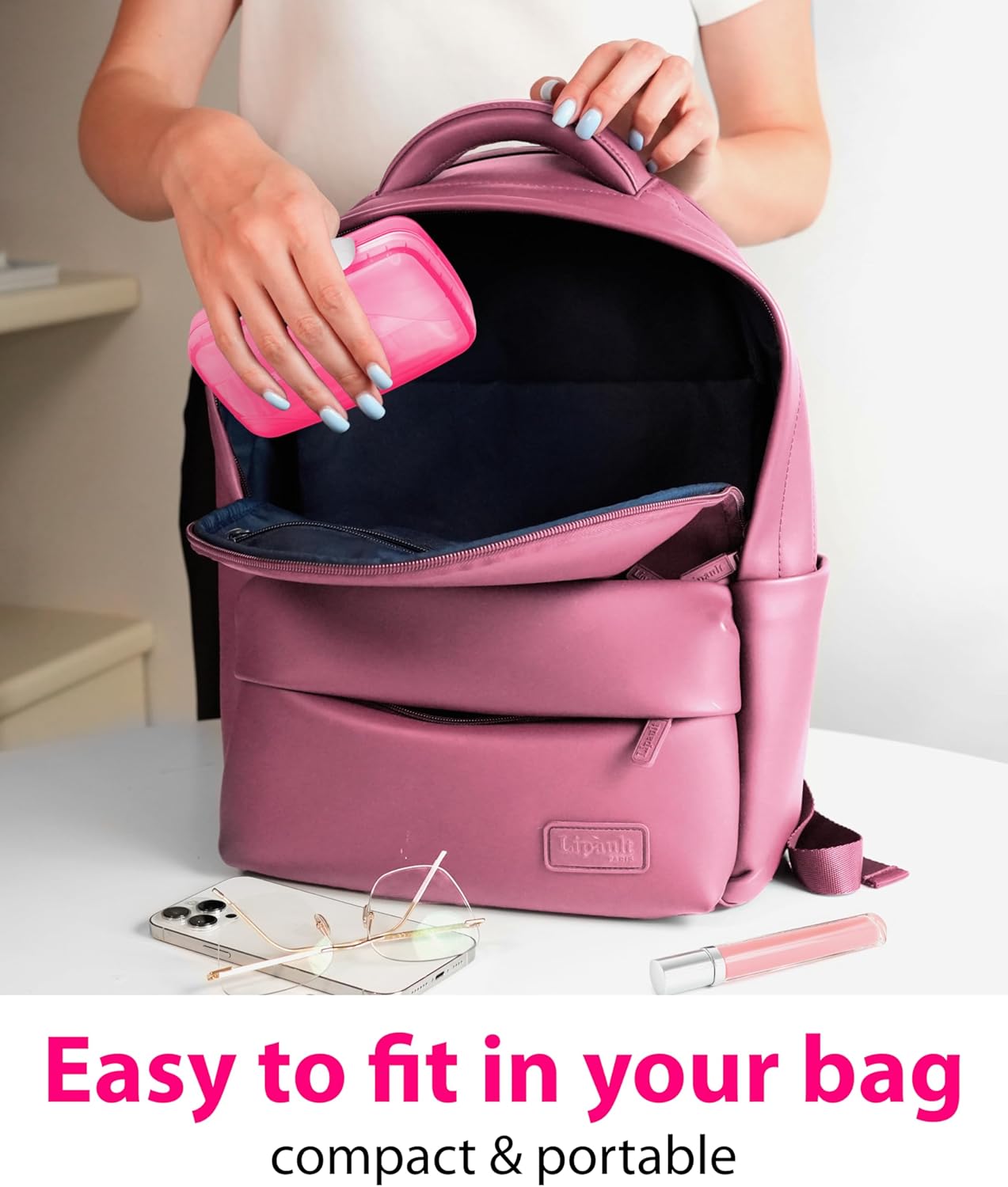 Travel Pill Organizer - Airtight Medicine Case for Traveling Portable Pharmacy Box with Labels Vitamin Container 8 Compartment Supplement Medication Holder Large Capacity Daily (Pink)