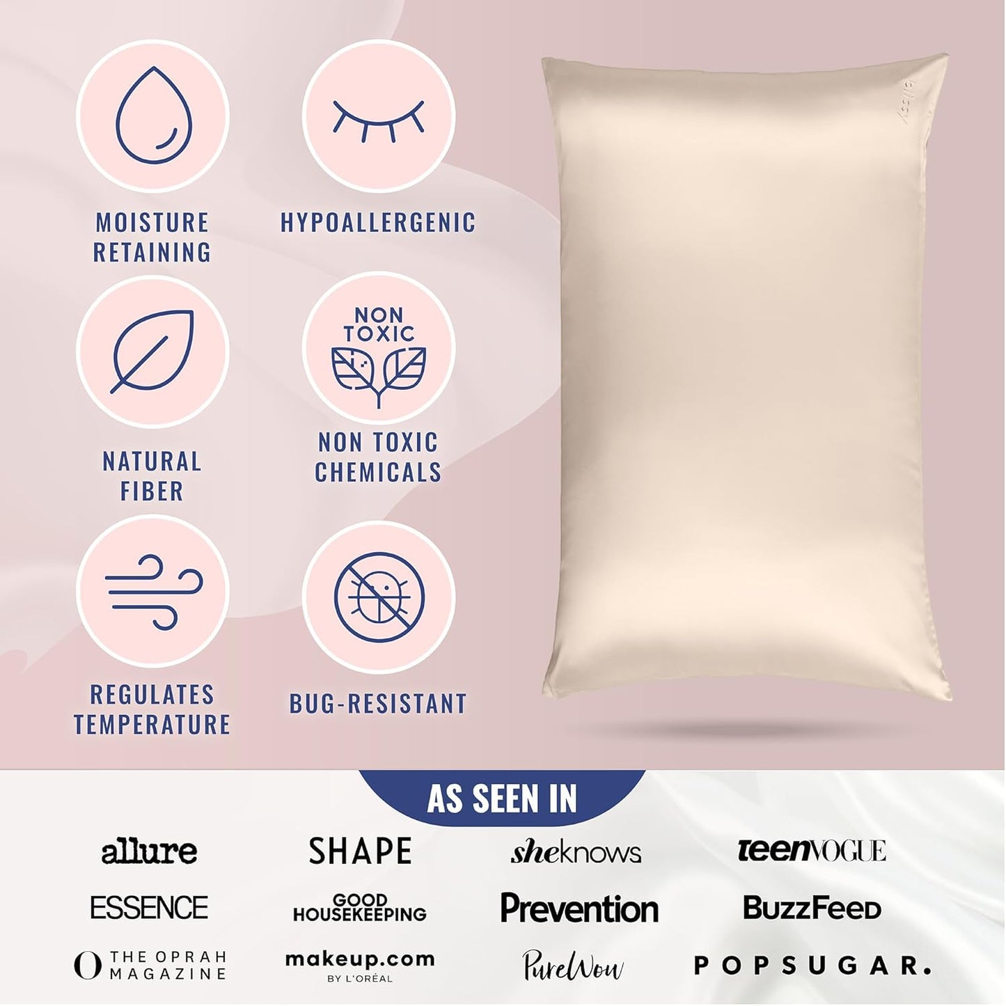 Blissy Silk Pillowcase - 100% Pure Mulberry Silk - 22 Momme 6A High-Grade Fibers - Silk Pillow Cover for Hair & Skin - Regular, Queen & King (Champagne, Standard)