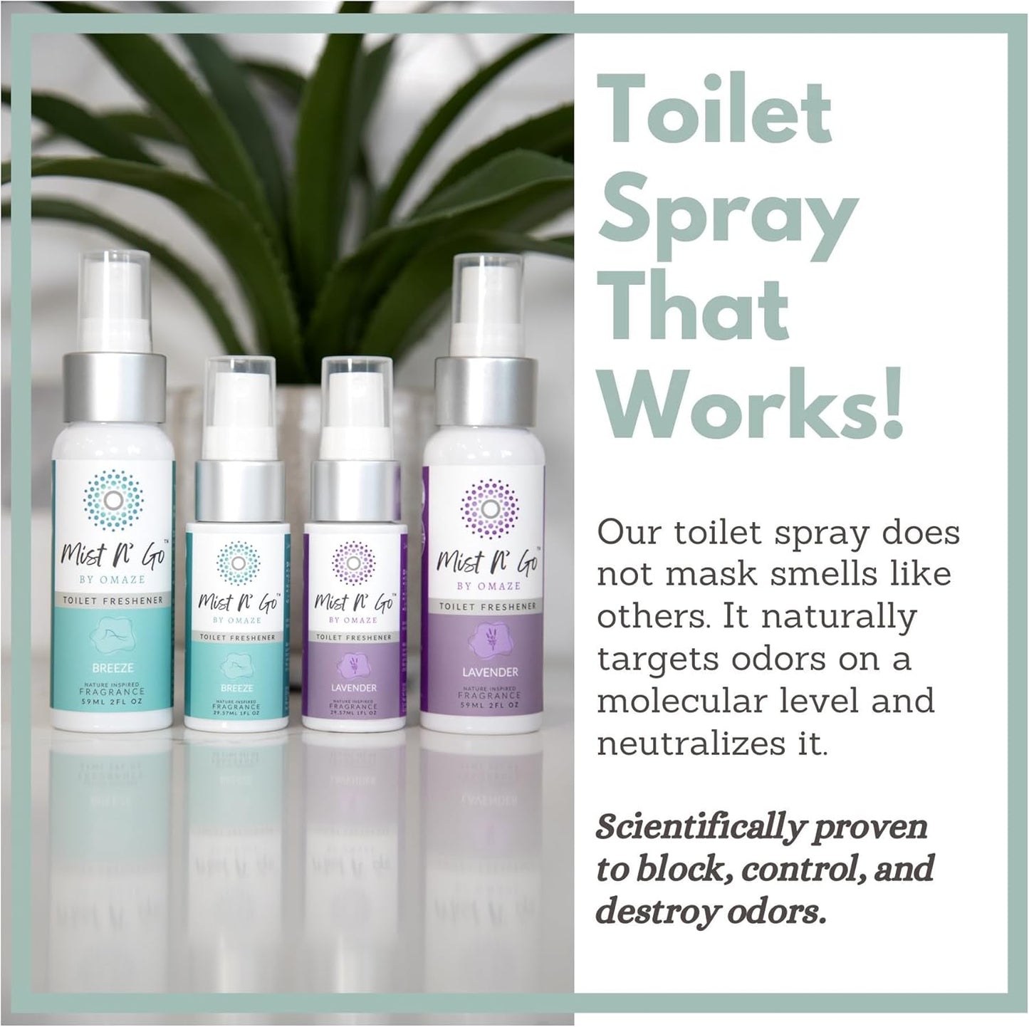 Mist N' Go Omaze Travel Bathroom Spray - Toilet Odor Eliminator & Air Freshener - Popular Mix, Daily Pack (2oz + 1oz)