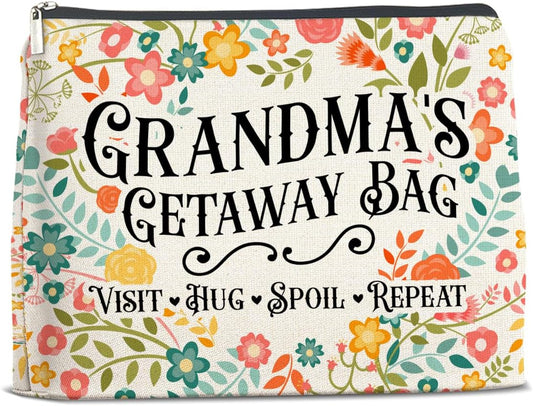 Grandma's Getaway Cosmetic Bag Grandma Gifts from Grandkids, Gift for Grandmother Grammy Nana Makeup Bag Zipper Makeup Pouch