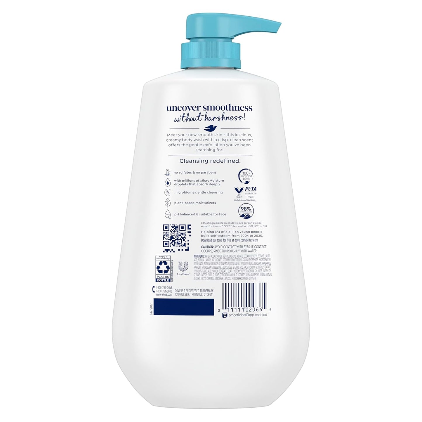 Dove Body Wash with Pump Gentle Exfoliate with Sea Minerals For 24hr Lotion-Soft Skin Moisturizing Skin Cleanser with No Sulfates No Parabens 30.6 oz