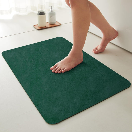 Bathroom Mat Quick Dry, Bathroom Rugs Non Slip Washable Thin Absorbent Bath Mat Fits Under Door Bathroom Floor Mat Perfect for Bath, Shower, or Sink 24"x36" Dark Green