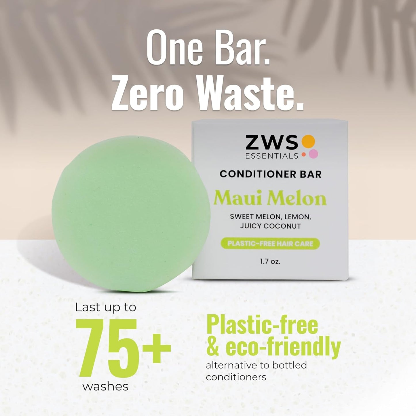 Maui Melon Conditioner Bar, Vegan Solid Hair Conditioner for Curly & Textured Hair, with Melon, Lemon, Coconut, Zero Waste, Travel-Friendly