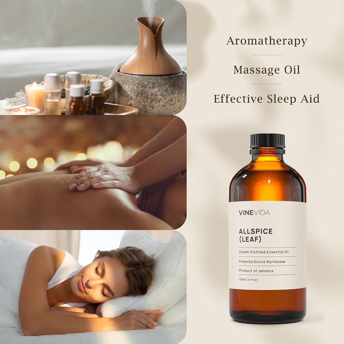 VINEVIDA Allspice (Leaf) Essential Oil 4 oz - Undiluted Allspice (Leaf) Oil 4 oz - Allspice (Leaf) Candle Oil Scent - DIY Candle Scents for Candlemaking - Bulk Essential Oil for Soap Making