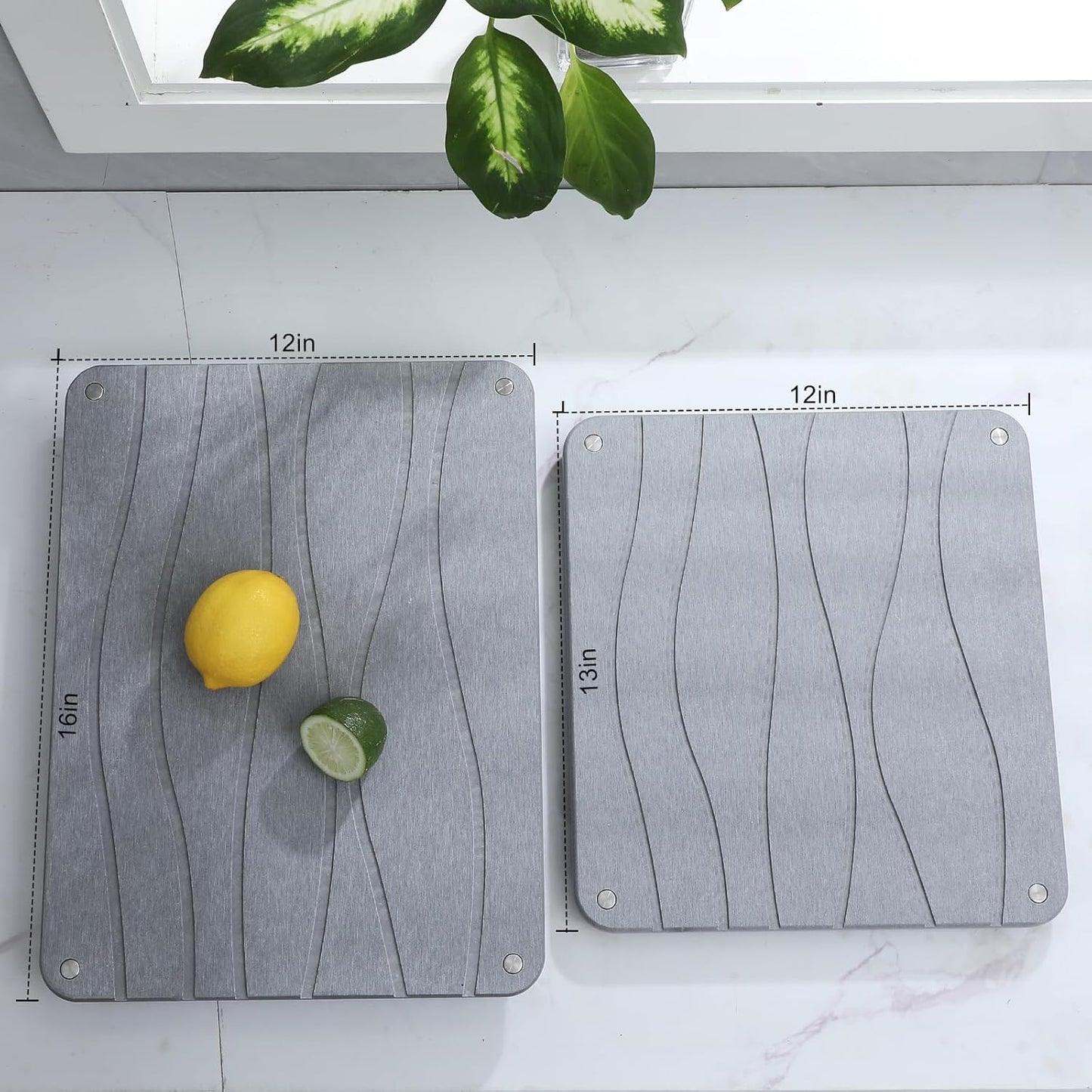 2 PCS Nesting Stone Drying Mat for Kitchen Counter,Equipped Dish Rack,Tableware Drying Mat Set,Diatomaceous Earth Material，Suitable for Plates,Cups and Any Kitchen Utensils (Grey)