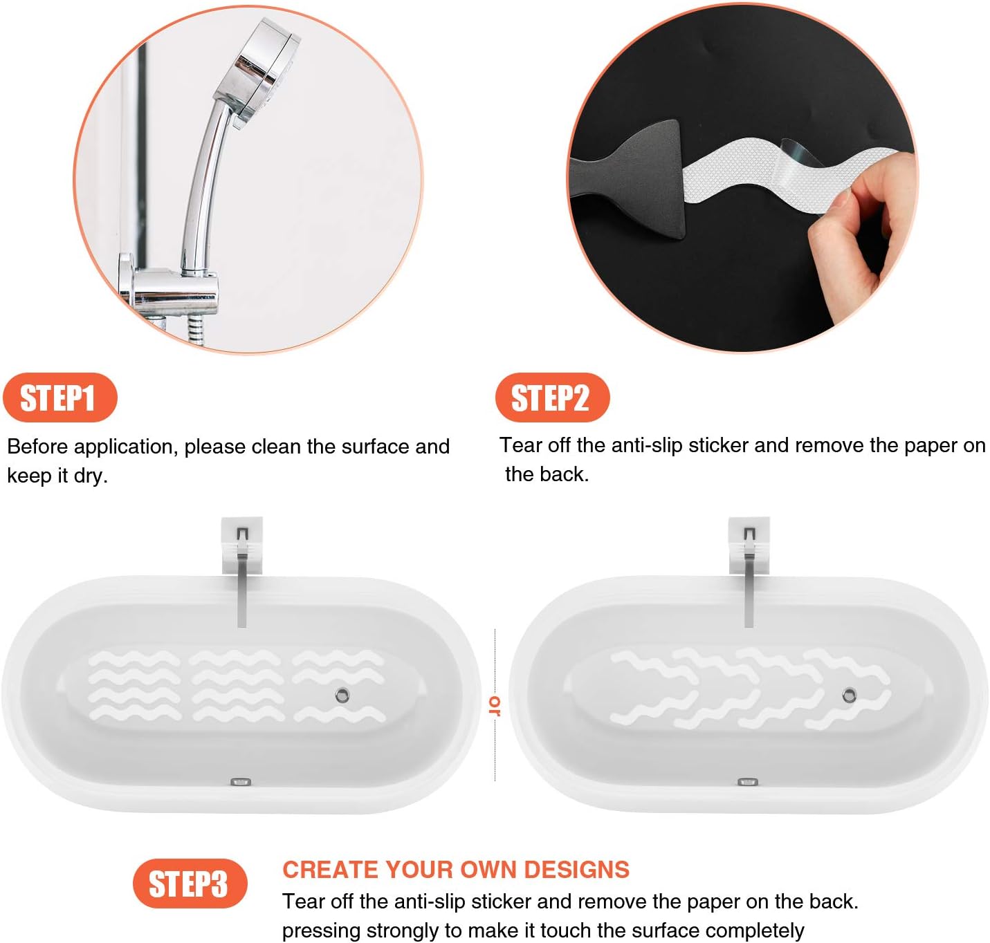 Patented 36 PCS Anti Slip Shower Stickers, Safety Bathtub Strips Adhesive Decals with Premium Scraper for Bath Tub Shower Stairs (White)