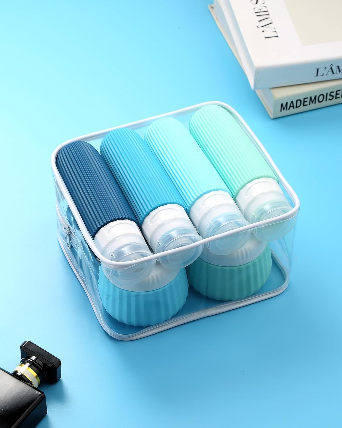 Travel Bottles for Toiletries 8 Pack, TSA Approved 3 oz Travel Containers with Clear Bag, Leak Proof Silicone Squeezable Essentials Jars