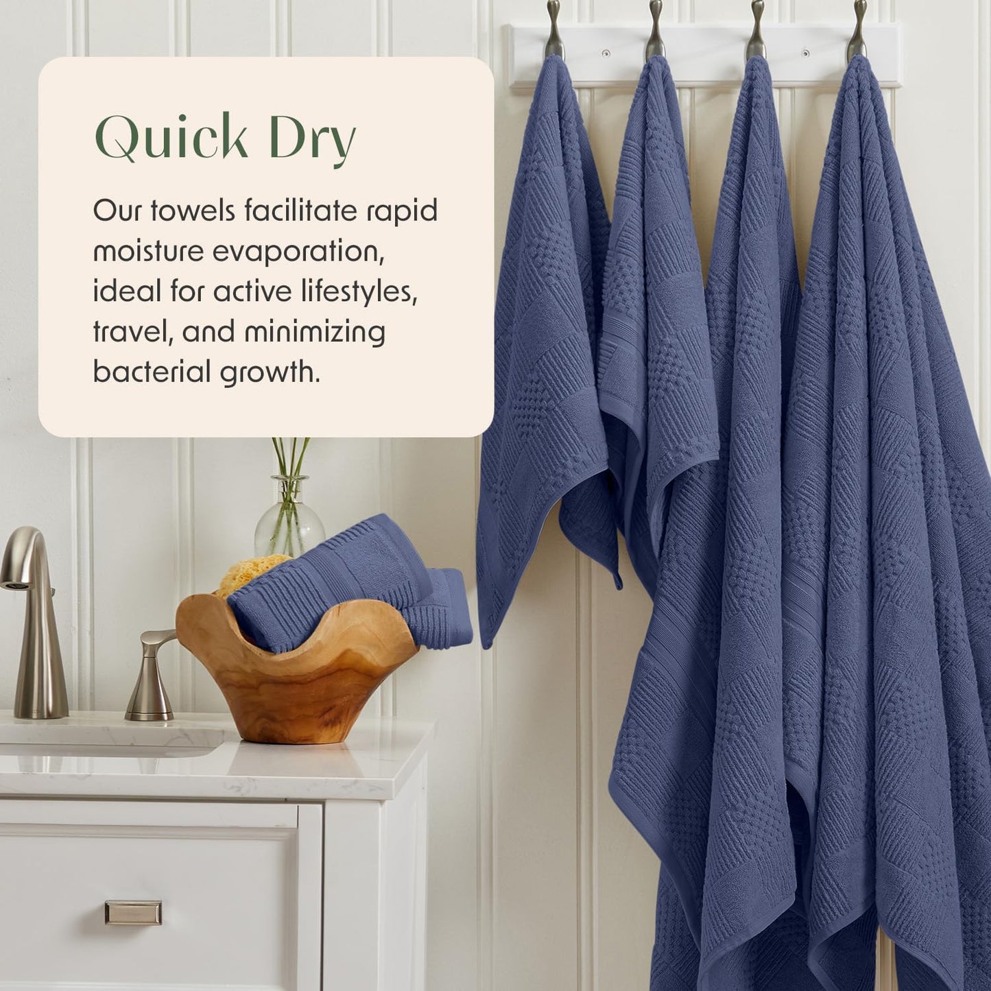 Springtree Home 100% Cotton Bath Towel Set of 4 | Blue Towels | Geometric Textured Design | Absorbent & Quick-Dry | 4 Bath Towels | Oeko-TEX® Standard 100 Cotton | Myla Collection - Indigo