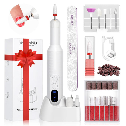 SAVILAND Electric Nail File: 2024 Flawless White Nail Drill PRO&Portable with12 Basic Nail Drill Bits| Nail Art Faster Removal，Light Weight &Friendy Nail Supplies&Exquisite Lover Gifts