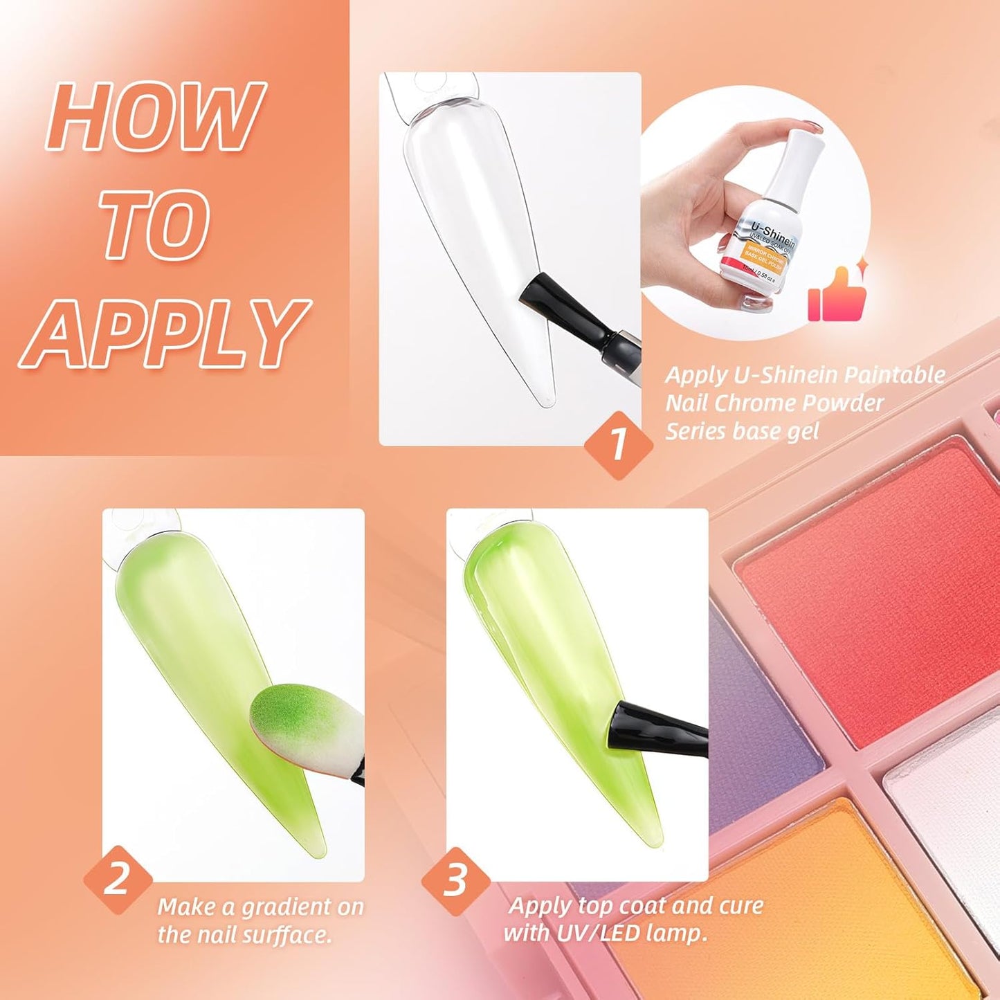 Nail Pigment Powder Palette Set, 16 Colors Ombre Nail Powder Palette with 100pcs Sponges & Tweezers French Aura Nails Ombre Nail Brush Nail Long-lasting Manicure Art DIY Accessories 07 Set