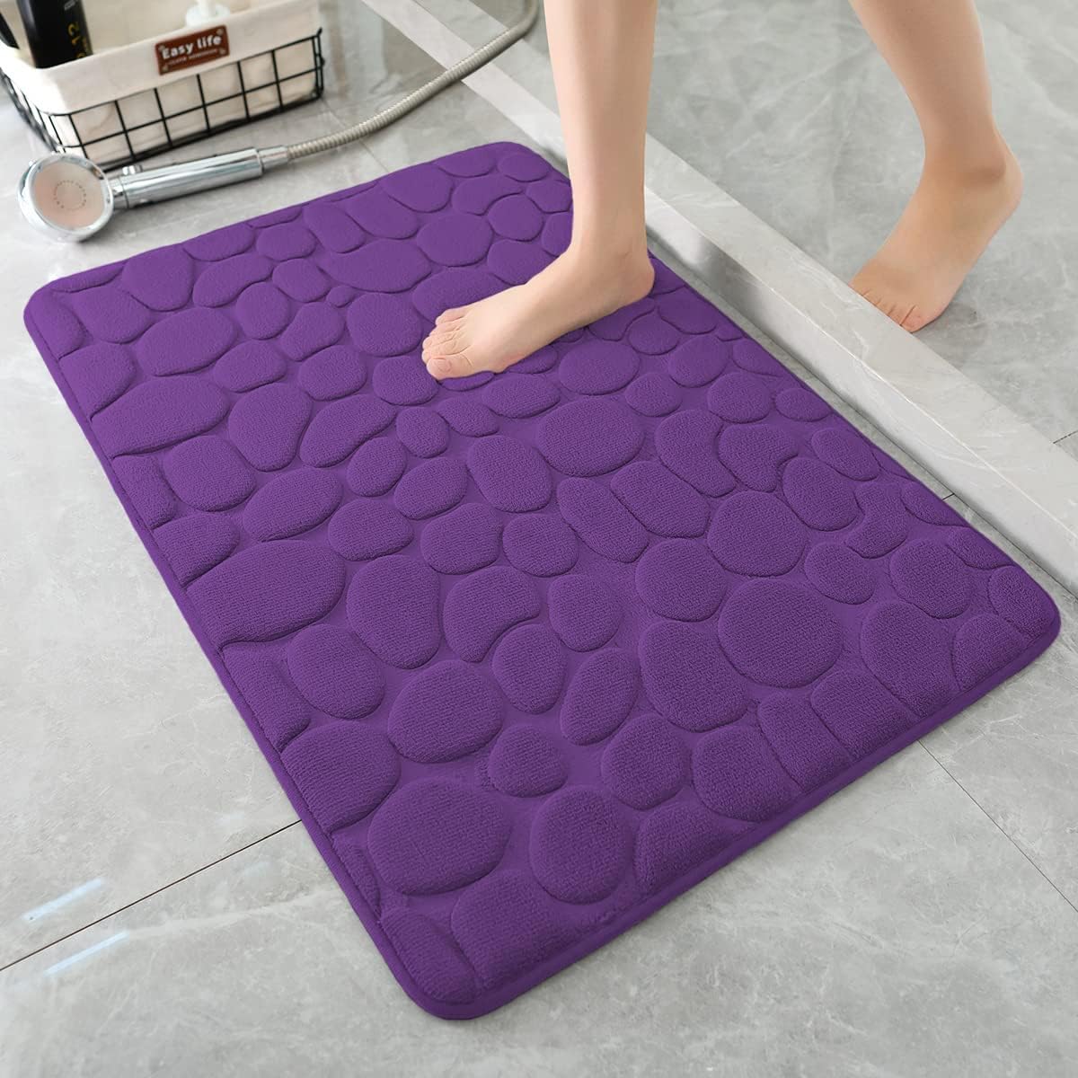 YIHOUSE Memory Foam Bath Mat Cobblestone Bathroom Rugs Super Water Absorbent Bath Mats for Bathroom Machine Washable Bath Rugs(24 x 36,Eggplant)