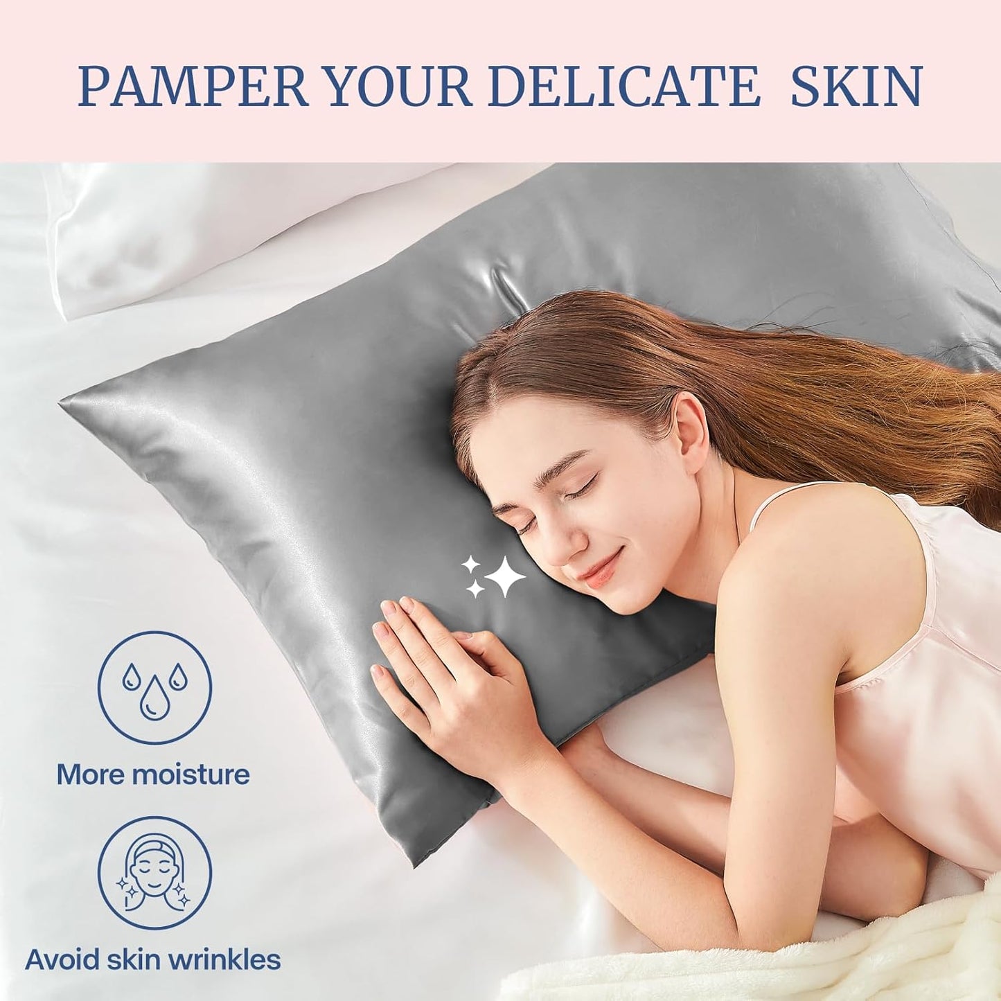 BEDELITE Satin Pillowcase for Hair and Skin, Super Soft and Cooling Similar to Silk Pillow Cases 2 Pack with Envelope Closure, Gift for Women Men(20"x36" King Size, Grey)