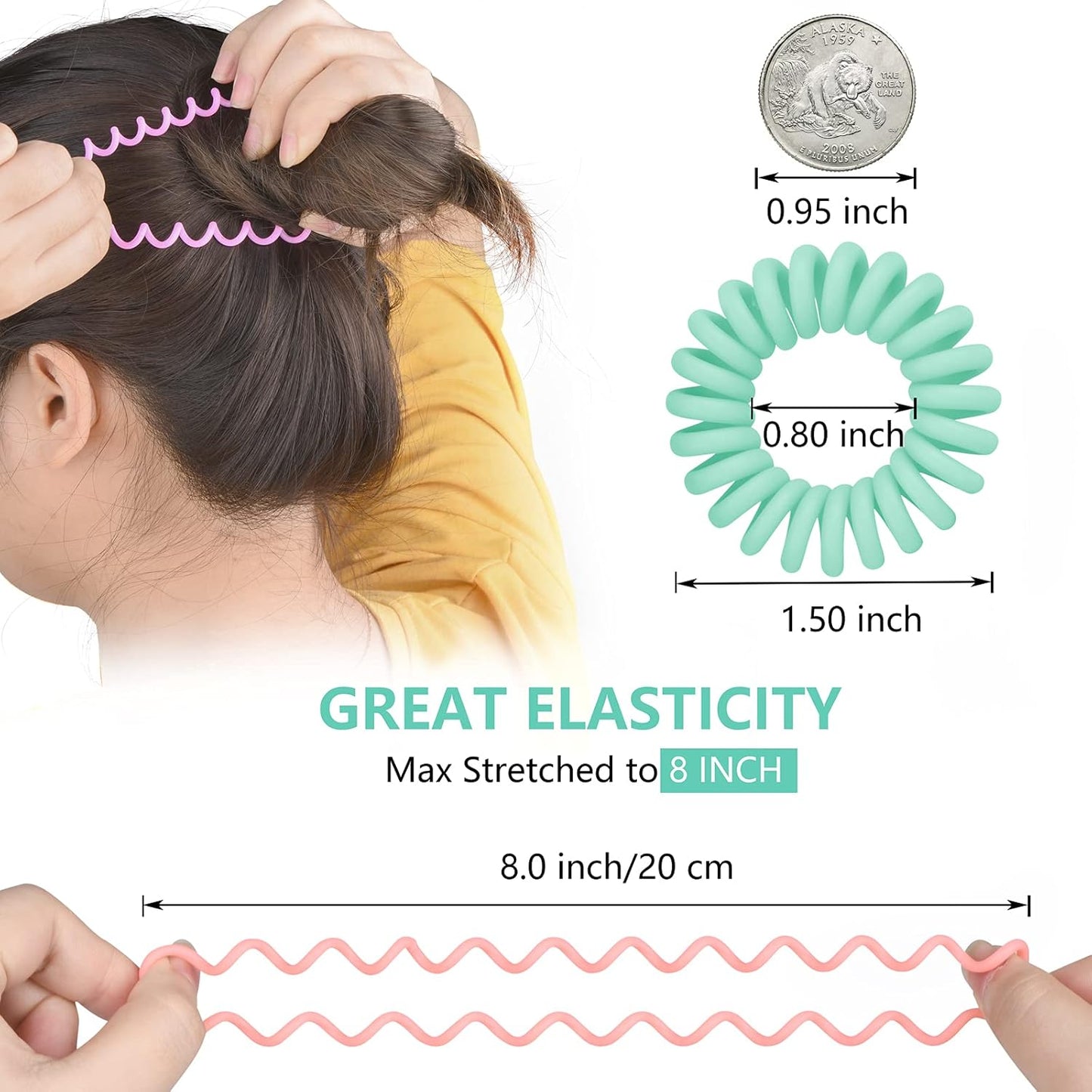 Hair Ties Set: 18 Spiral Coils for Women - No Crease, No Damage for Thick & Thin Hair Types, Ponytail Holders