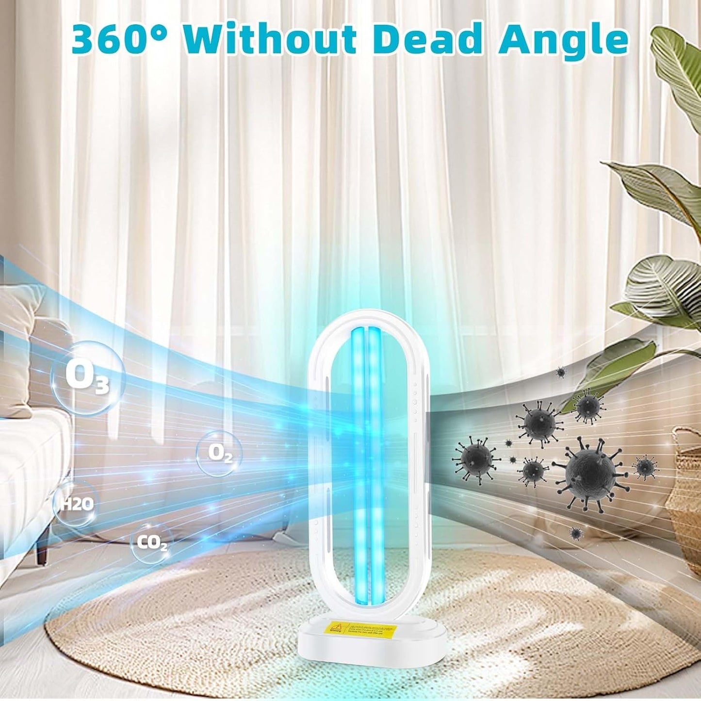 UV Light Sanitizer,4-Speed Timing and Remote Control UVC Home Disinfection Device,Portable Ultraviolet Light Sanitizer for Dust Mites,UV Lamp for Whole Room,White