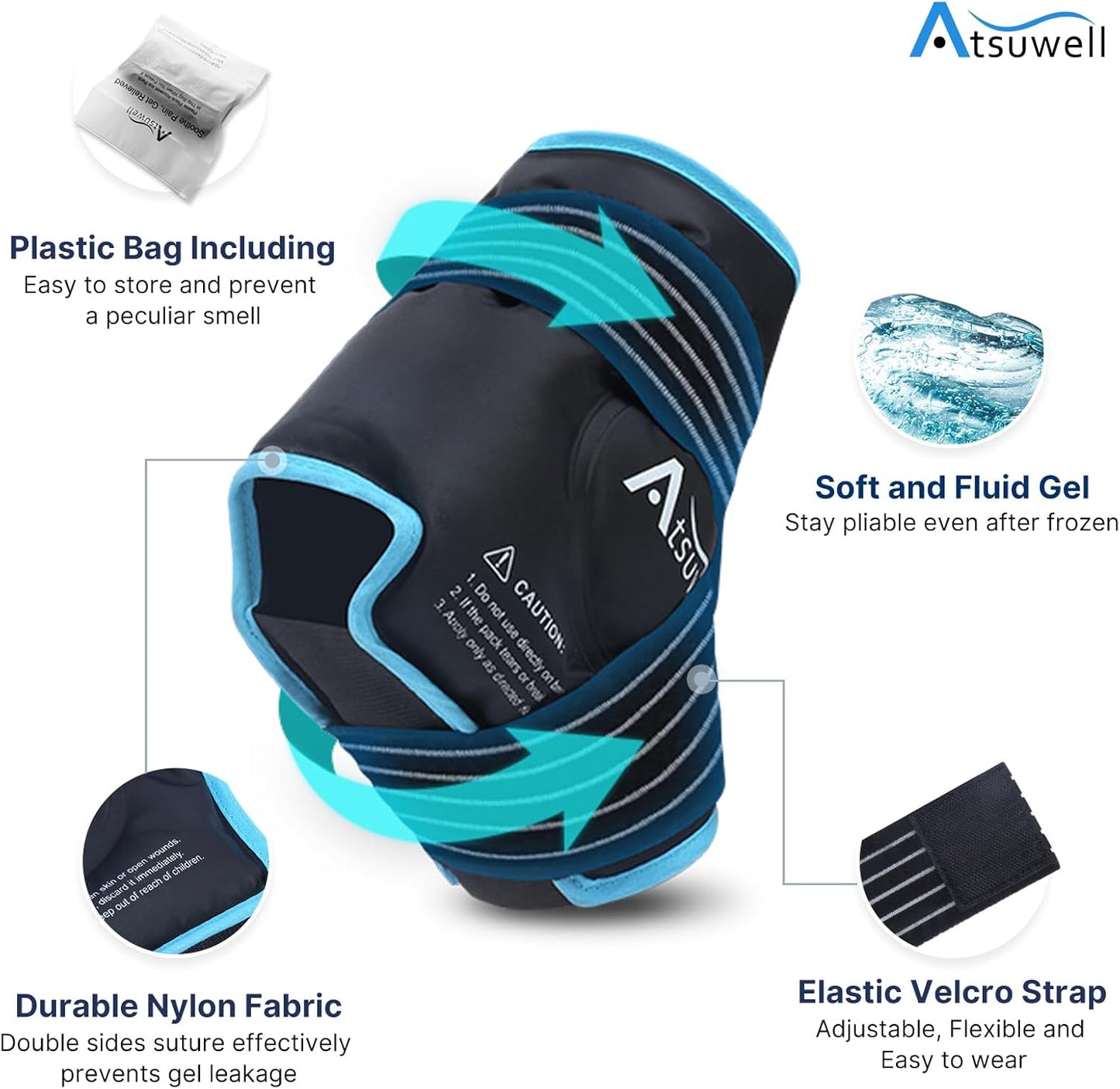 Atsuwell Ankle Ice Pack Wrap, Reusable Gel Ice Pack for Foot Ankle Heel, Foot Ice Wrap with Soft Plush Lining, Cold Compress Therapy for Soothing Discomfort, Black