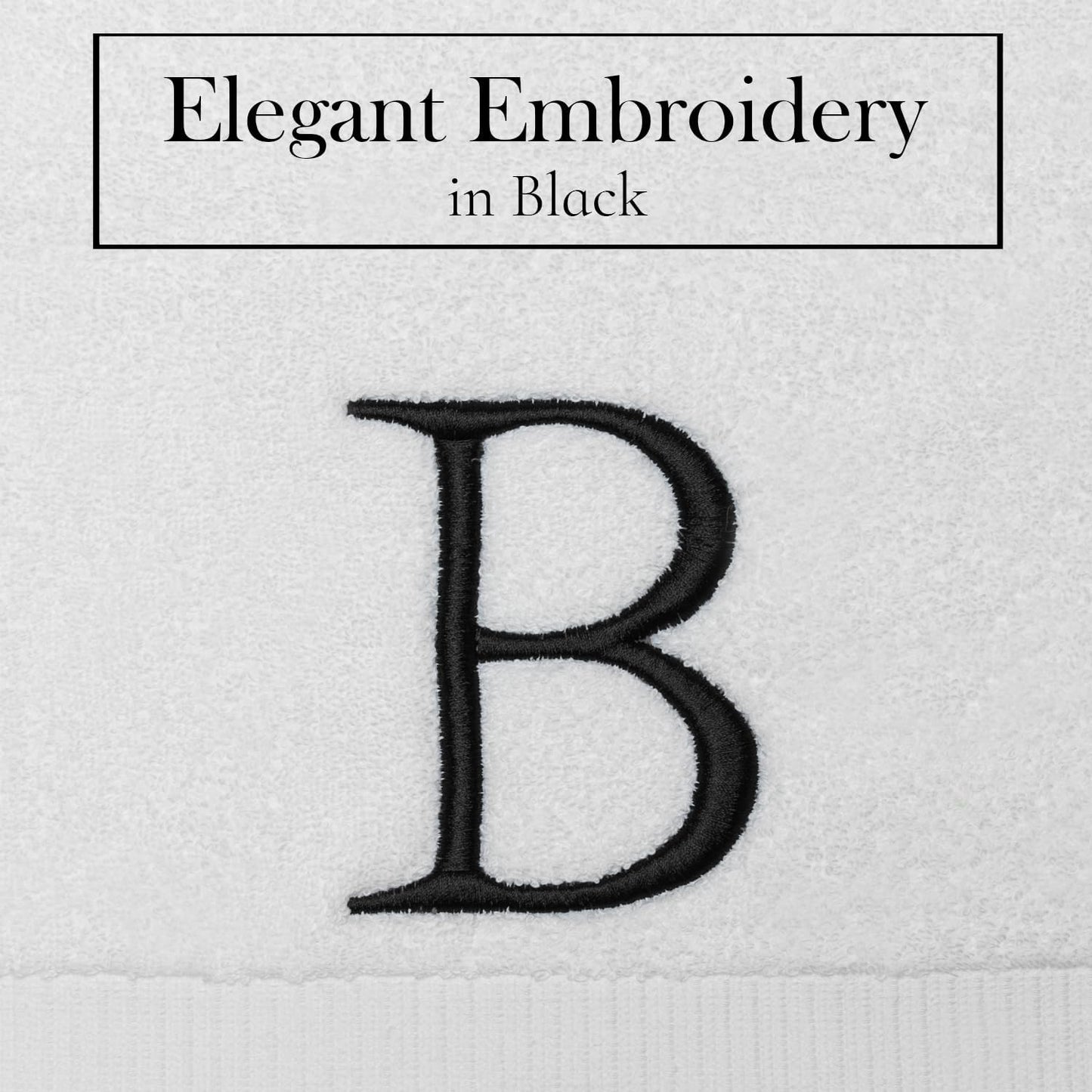 Black & White Bathroom Hand Towel - Monogrammed Luxury Hotel Quality Decorative Embroidered Towel for Powder Room, Spa - GOTS Organic Certified - Set of 2 Letter B