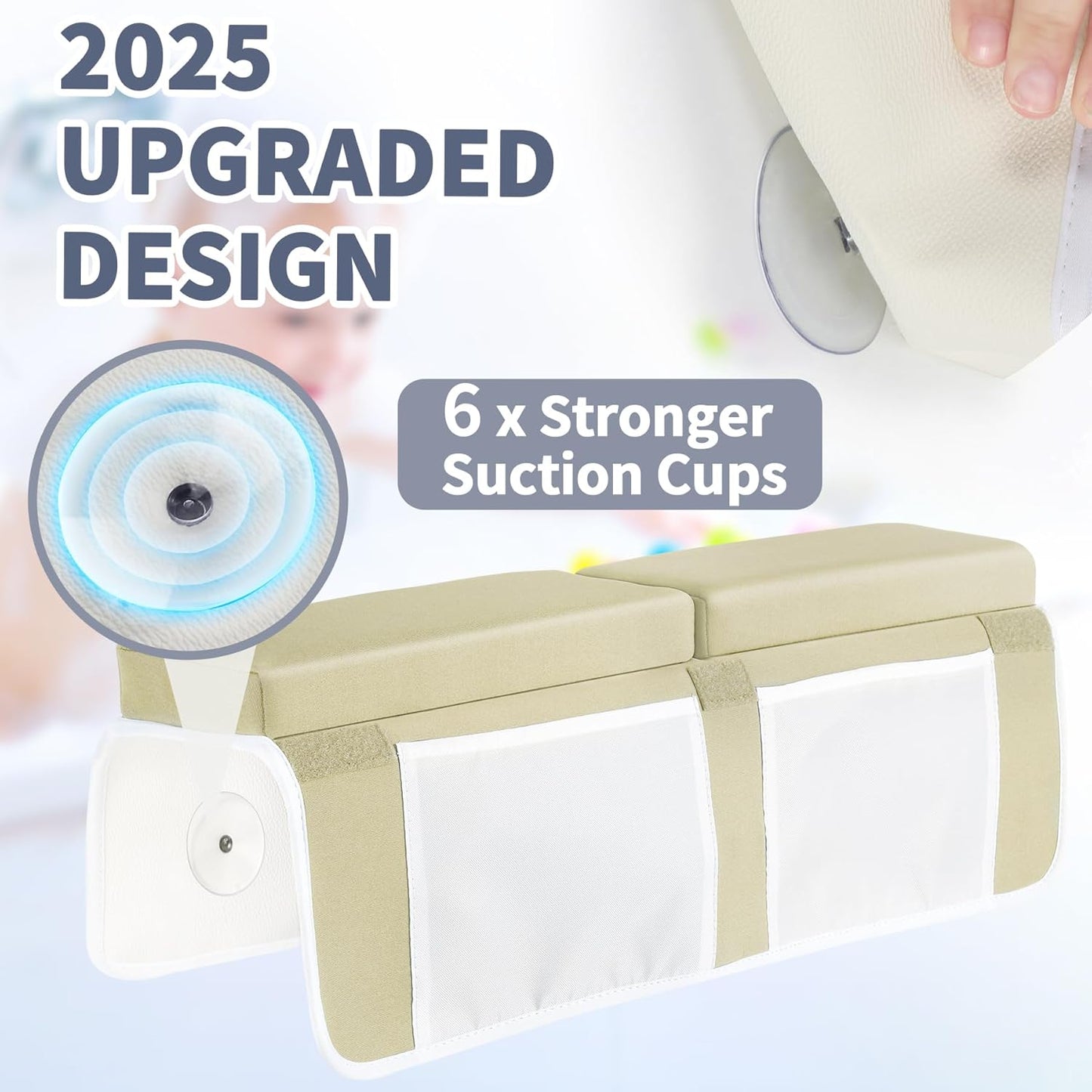 URMYWO Bath Kneeler and Elbow Rest Pad Set - 1.5" Thick Baby Bath Kneeler Pads with Toys Organizer, Anti-Slip Cozy Knee & Arm Support Bathtub Mat, Quick Dry Kneeling Pad for Baby Bath Time