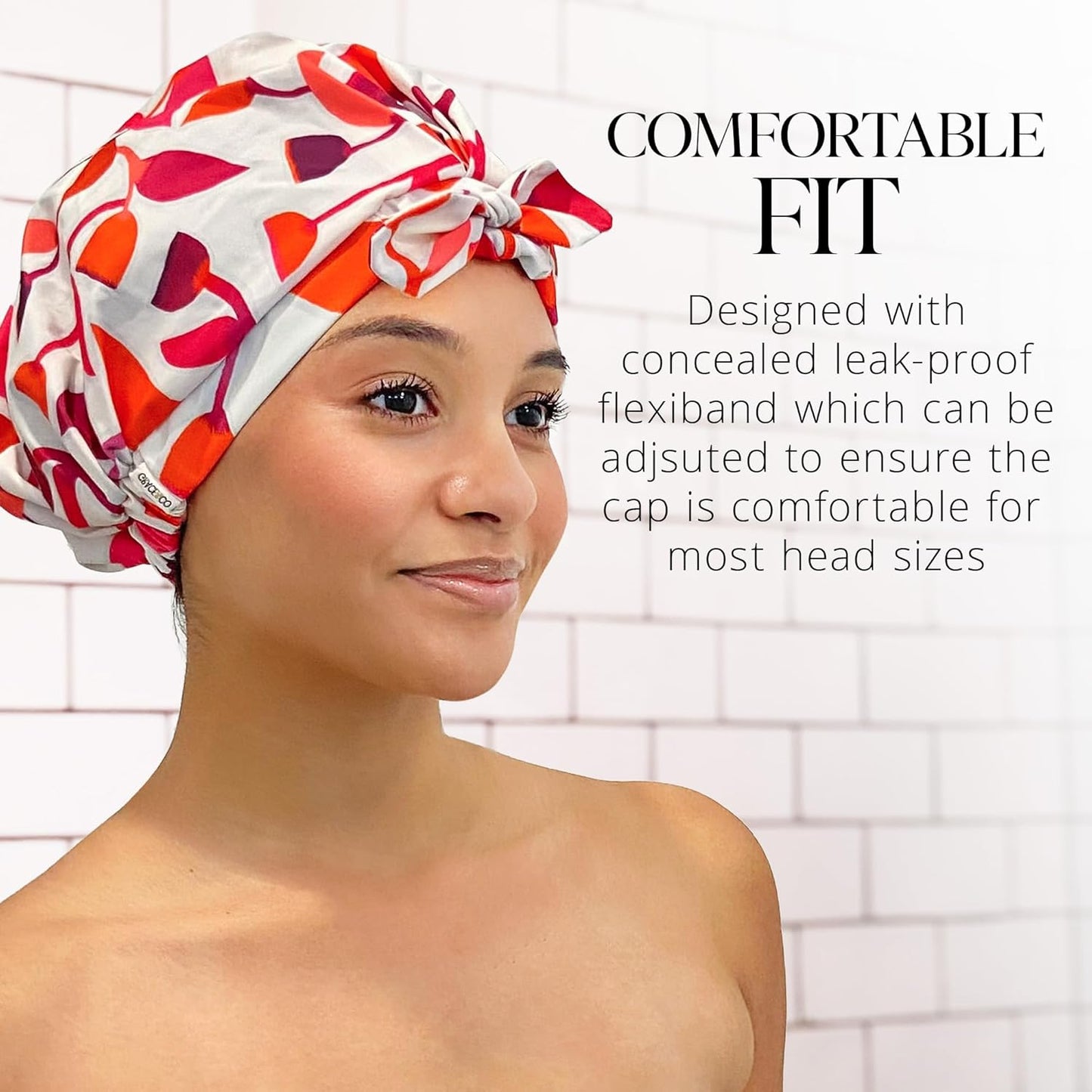GRACE & COMPANY Luxury Shower Cap For Women - 100% Waterproof, Reusable, Washable & Breathable Shower Caps - Cara Cara