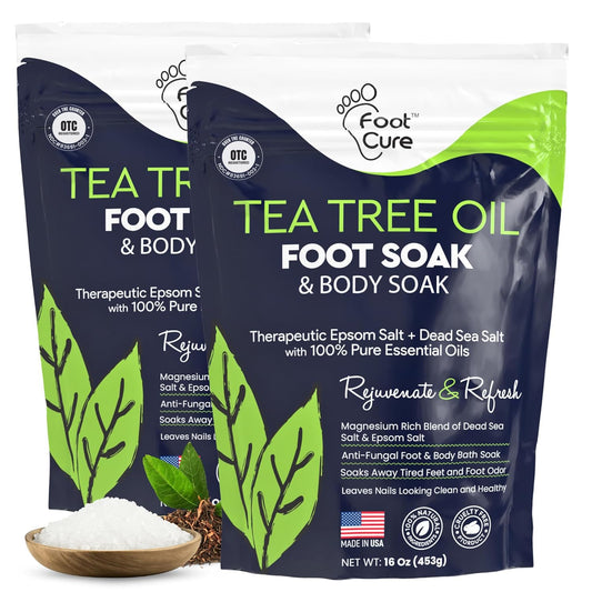 FOOT CURE Tea Tree Oil Foot Soak with Epsom Salt - Best Toenail Fungus Treatment, Athletes Foot & Softens Calluses - Soothes Sore & Tired Feet, Fungal Toe, Foot Odor Scent, Spa Pedicure (Pack of 2)