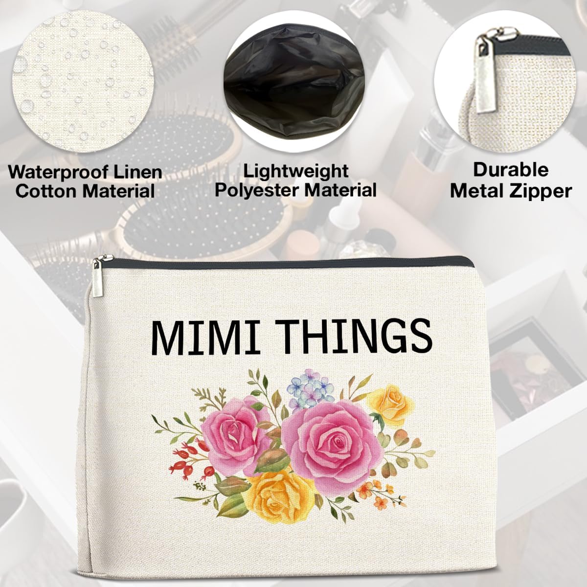 Mimi Makeup Bag Grandma Gifts from Grandkids Granddaughter, Gift for Grandmother Nana Grammy Mimi Things Cosmetic Bag Zipper Makeup Pouch