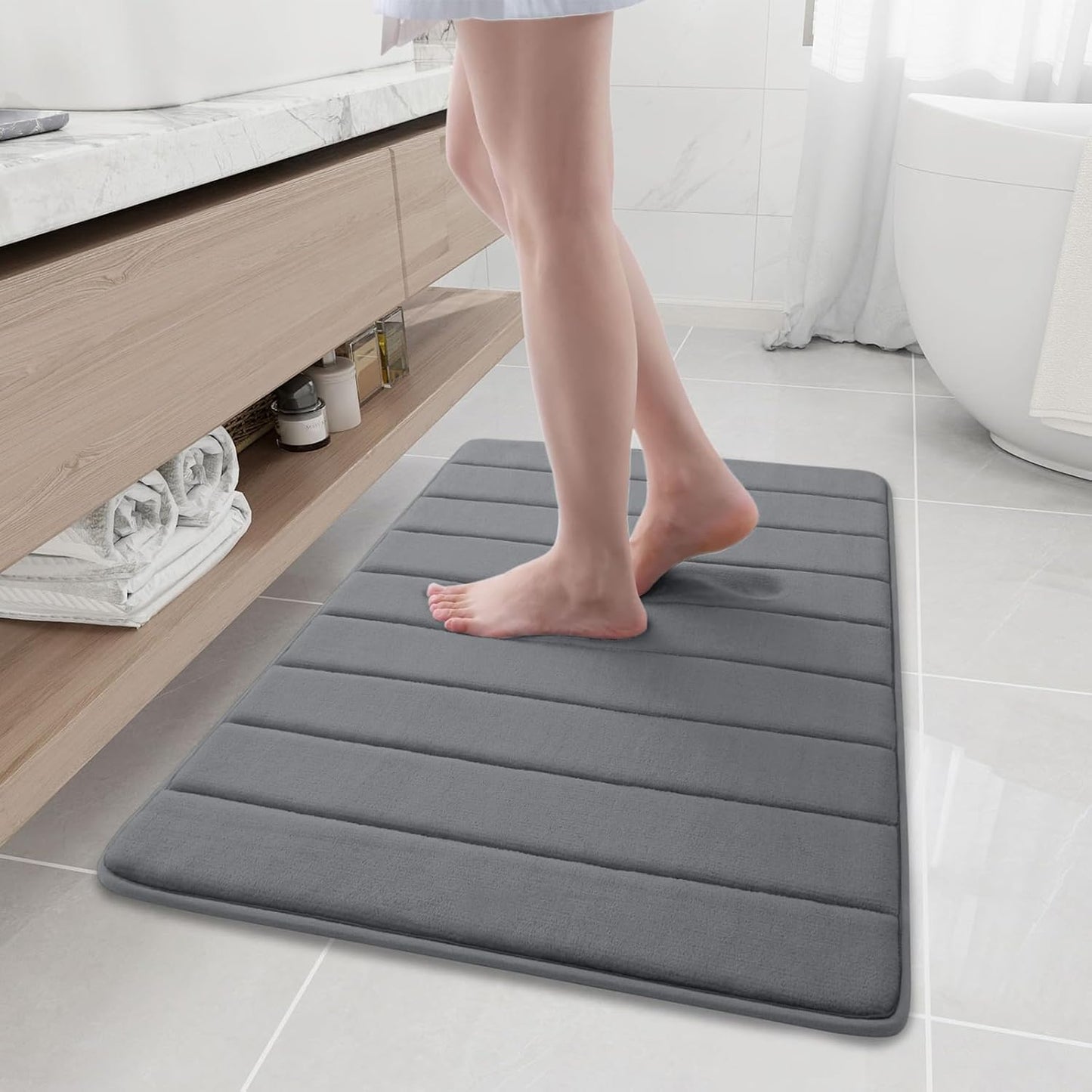 Buganda Memory Foam Bath Mat, 35.4" x 24", Ultra Soft and Non-Slip Bathroom Rugs, Water Absorbent and Machine Washable Bath Rug Runner for Bathroom, Shower, and Tub, Grey