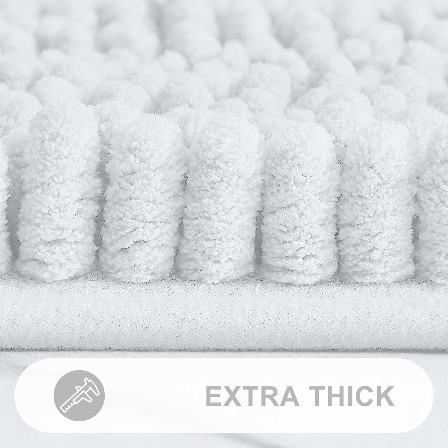 Grandaily Chenille Striped Bathroom Rugs 70x24, Extra Thick and Absorbent Bath Mats, Non-Slip Soft Plush Shaggy Shower Carpet, Machine Wash Dry, Bath Rug for Bathroom, White